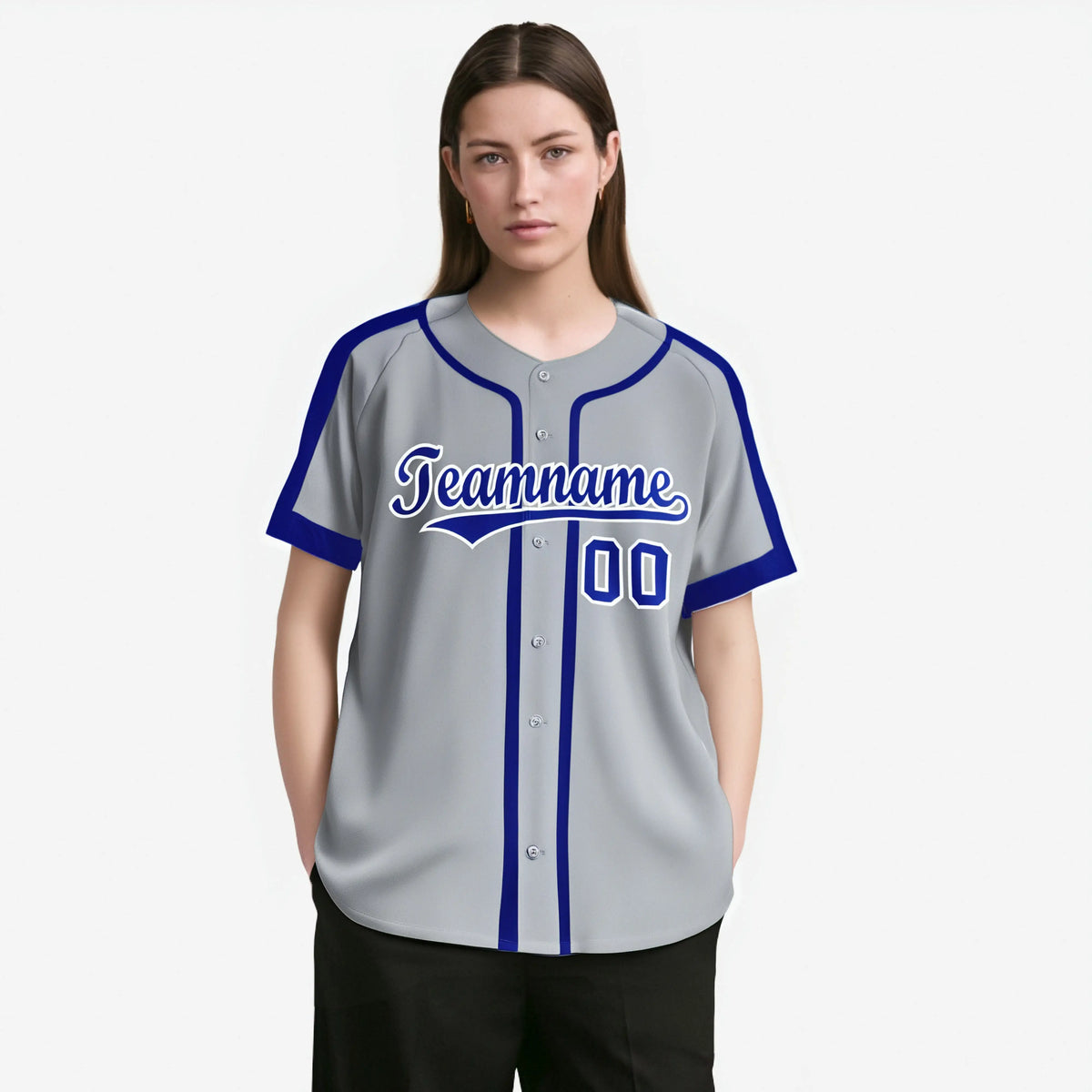 Custom Gray Royal Blue White Baseball Jersey Personalized For Adults Youth