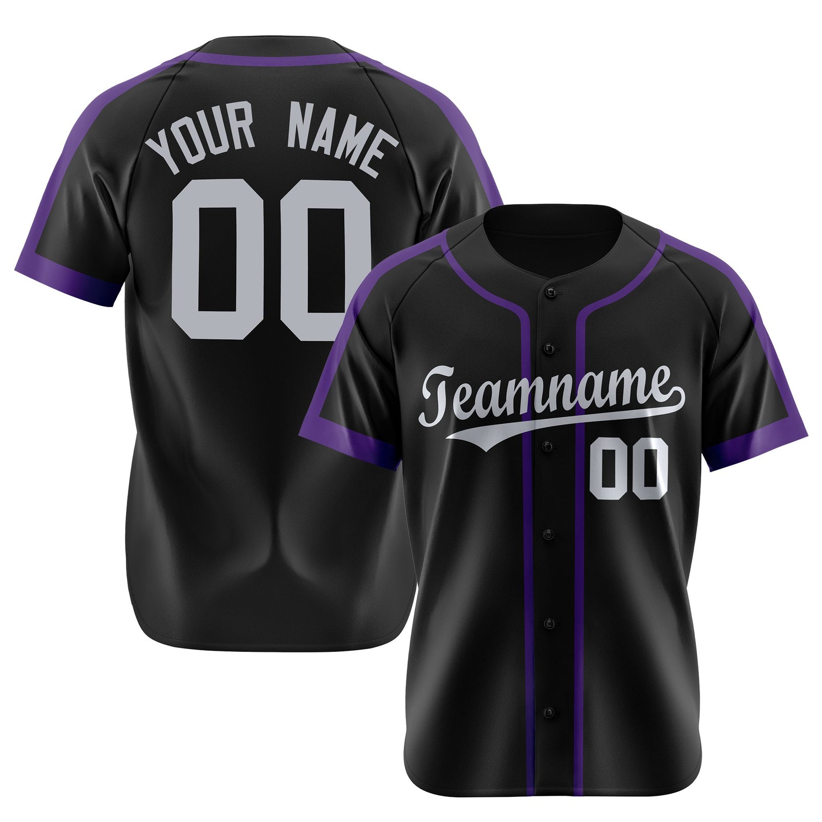 Custom Black Purple Gray Baseball Jersey