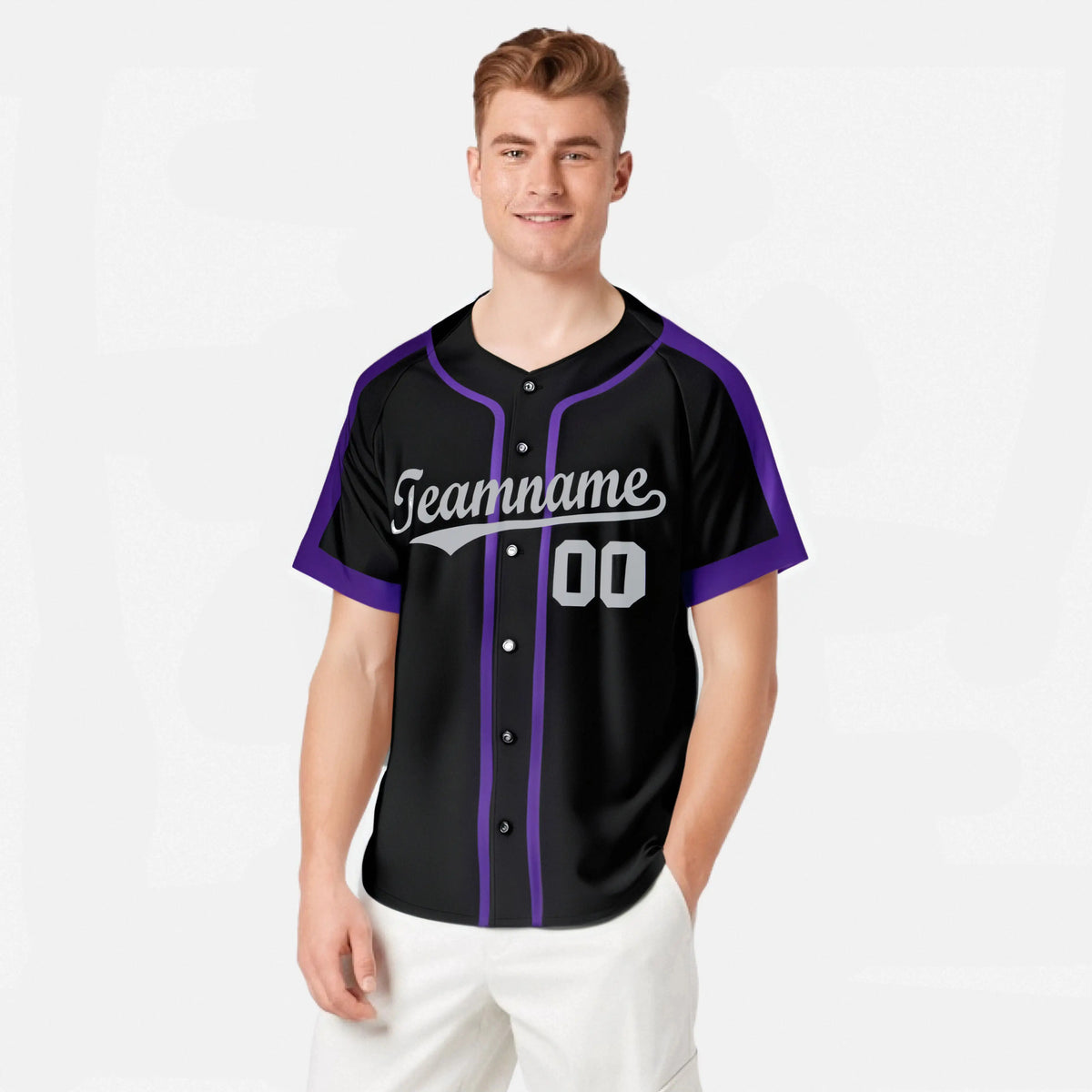 Custom Black Purple Gray Baseball Jersey