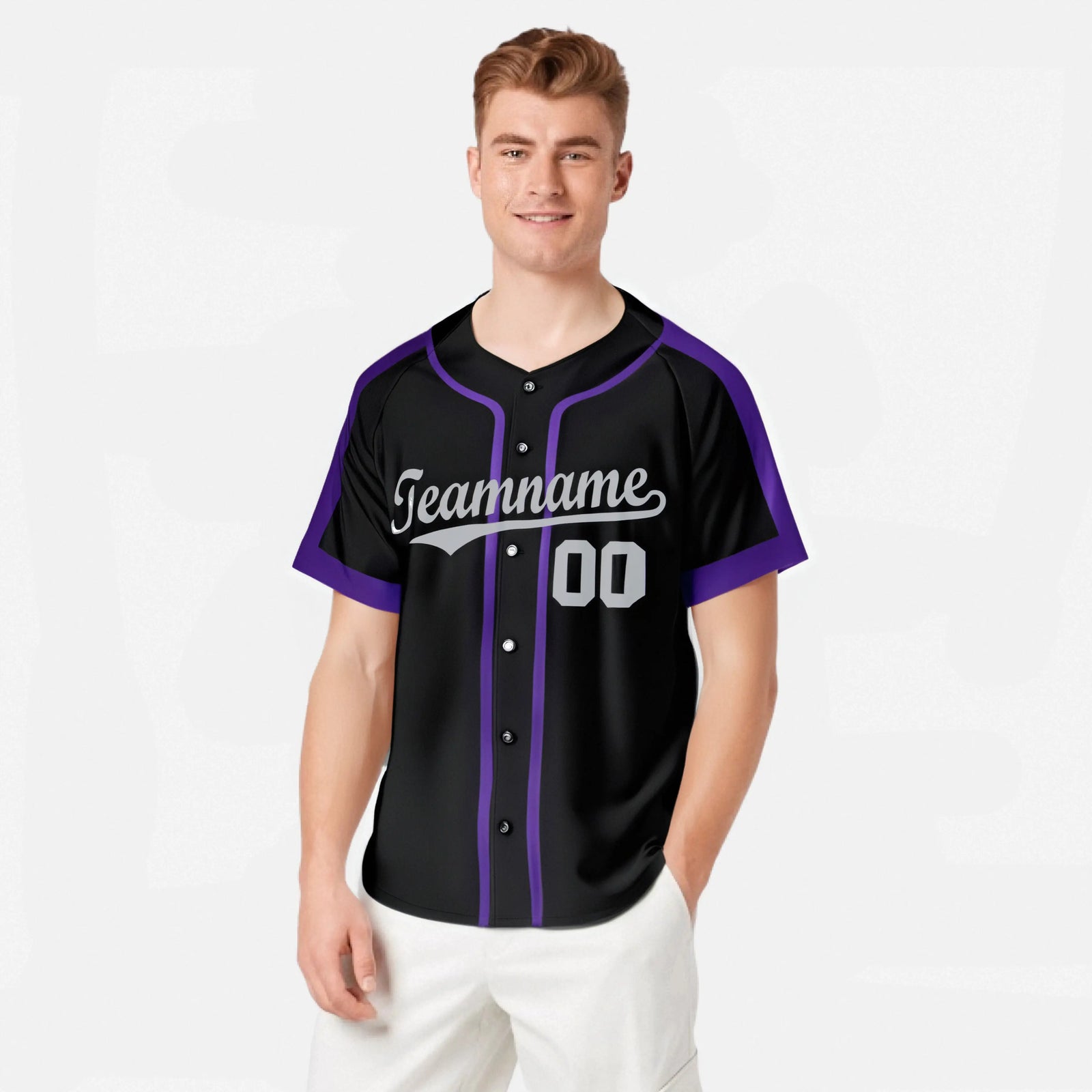 Custom Black Purple Gray Baseball Jersey