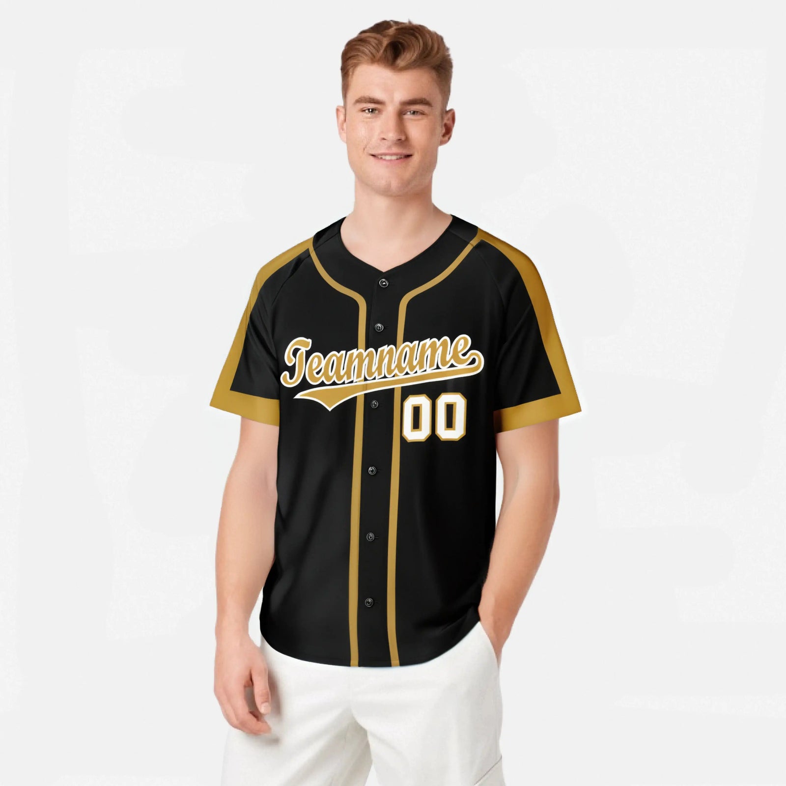 Custom Black Old Gold White Baseball Jersey