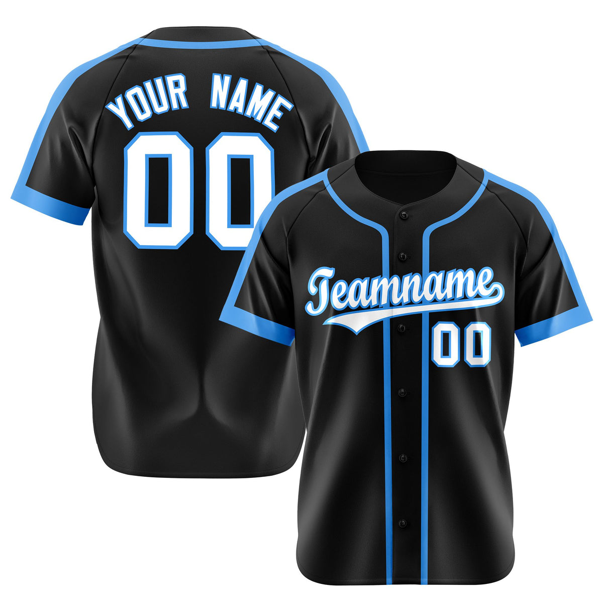 Custom Black Light Blue White Baseball Jersey