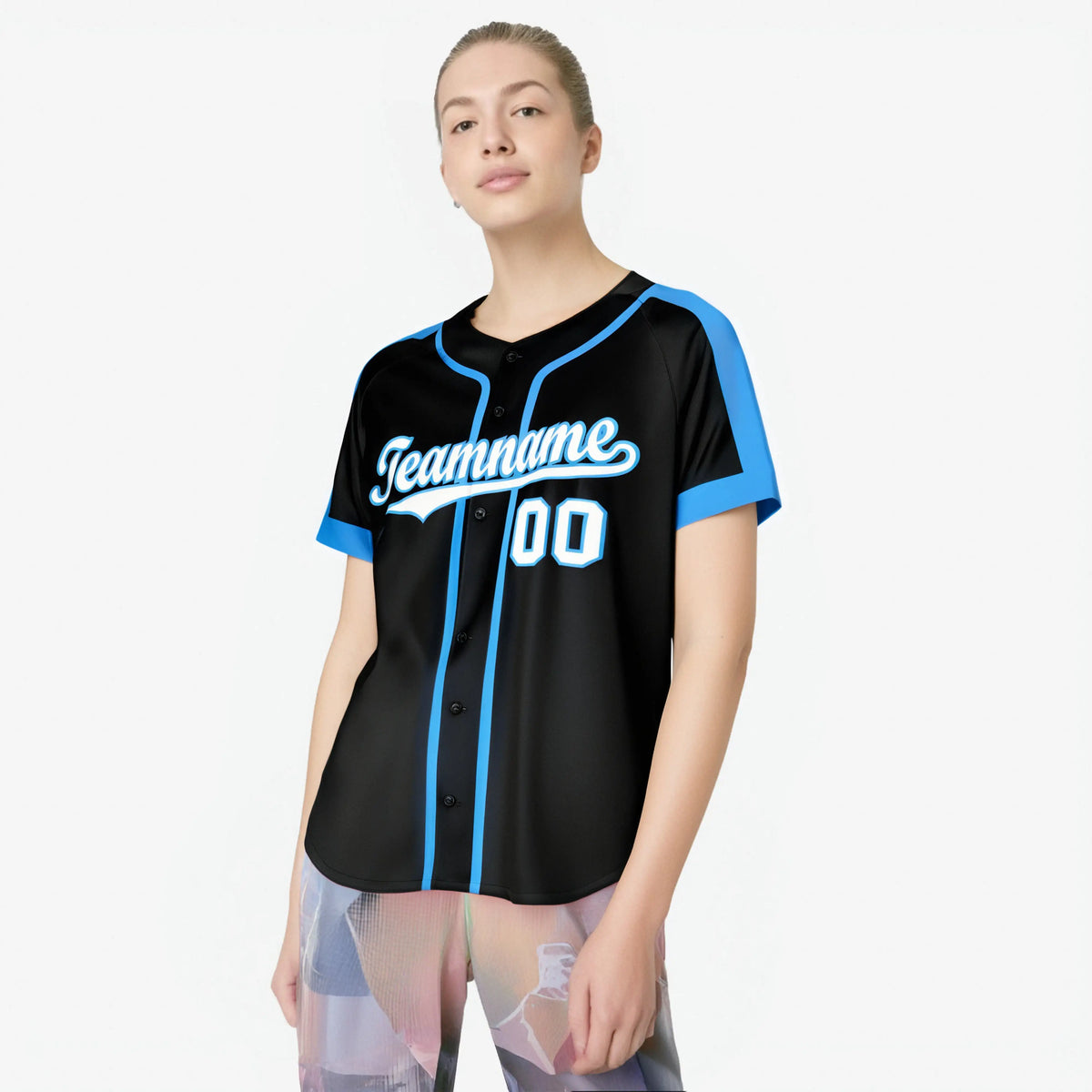 Custom Black Light Blue White Baseball Jersey