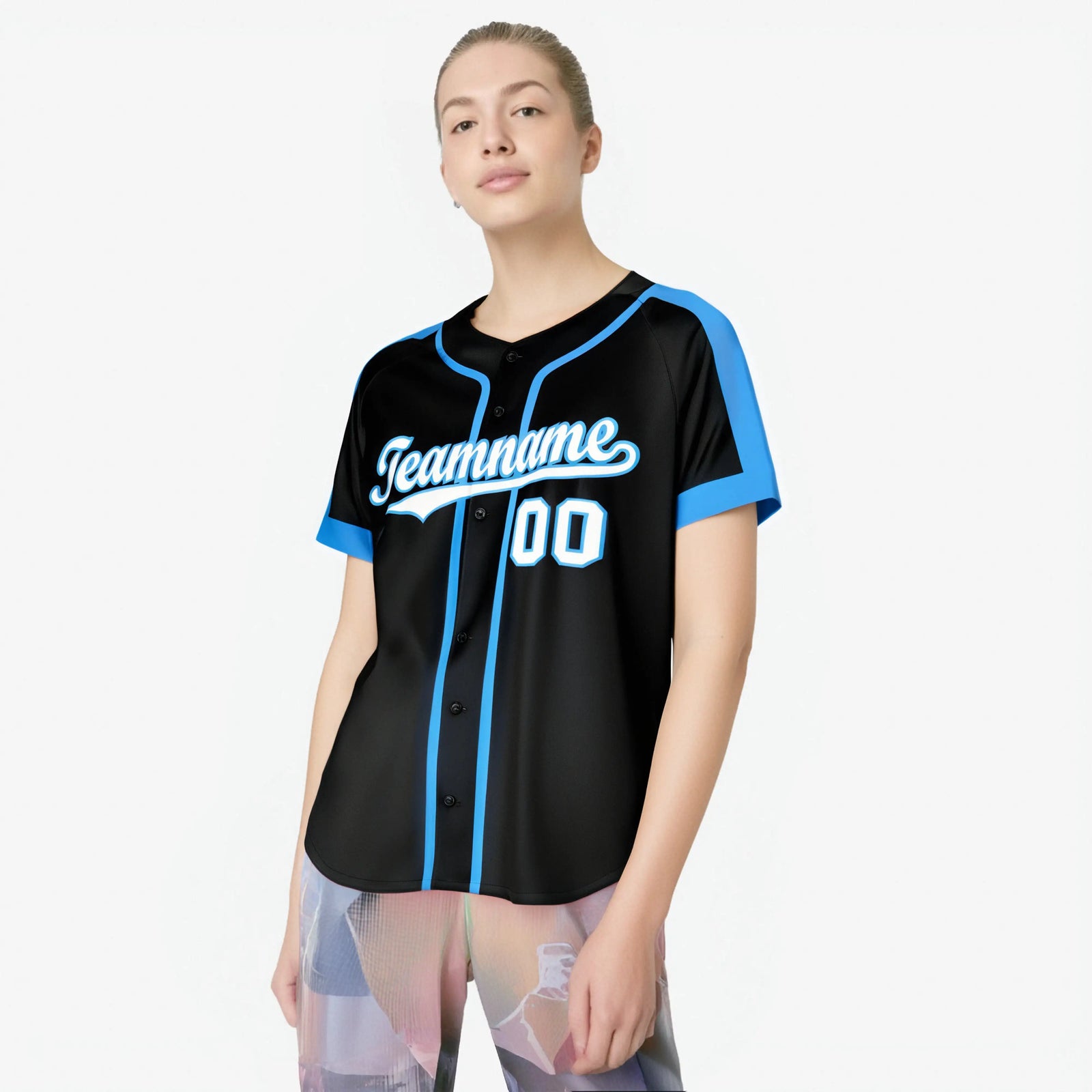 Custom Black Light Blue White Baseball Jersey