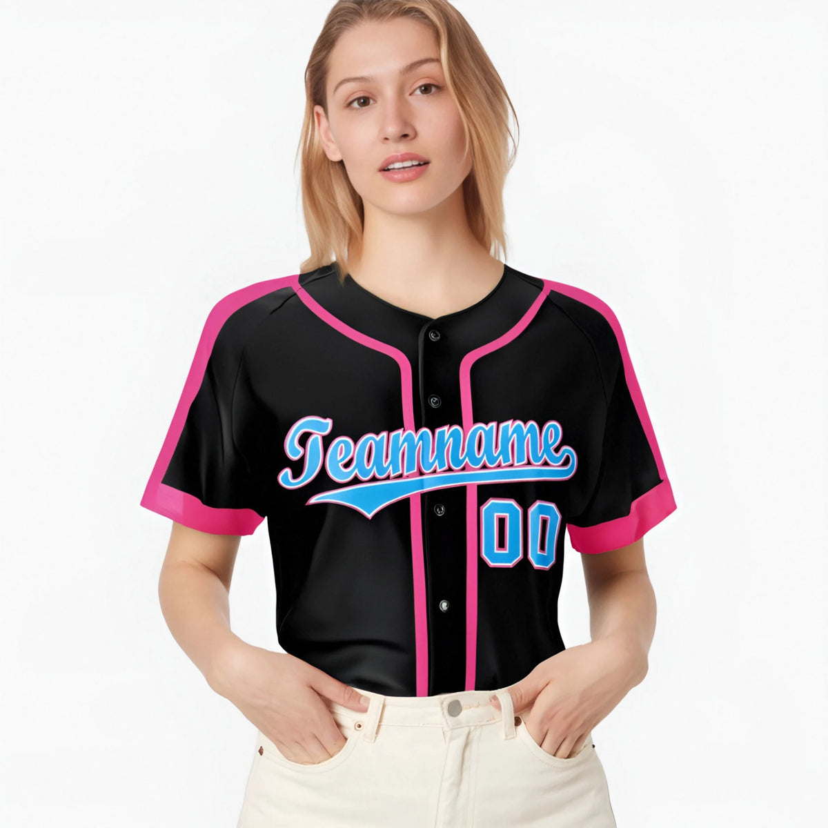 Custom Black Pink Bule White Baseball Jersey