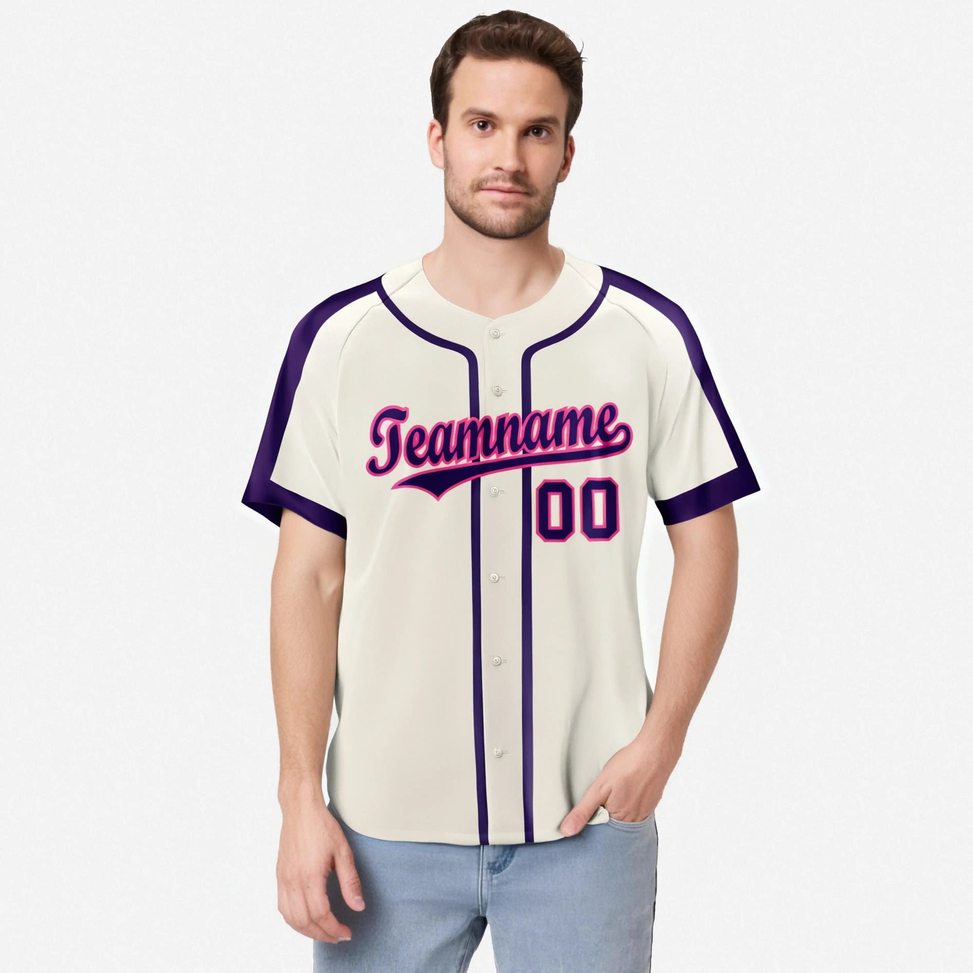 Custom Khaki Purple Blue Baseball Jersey