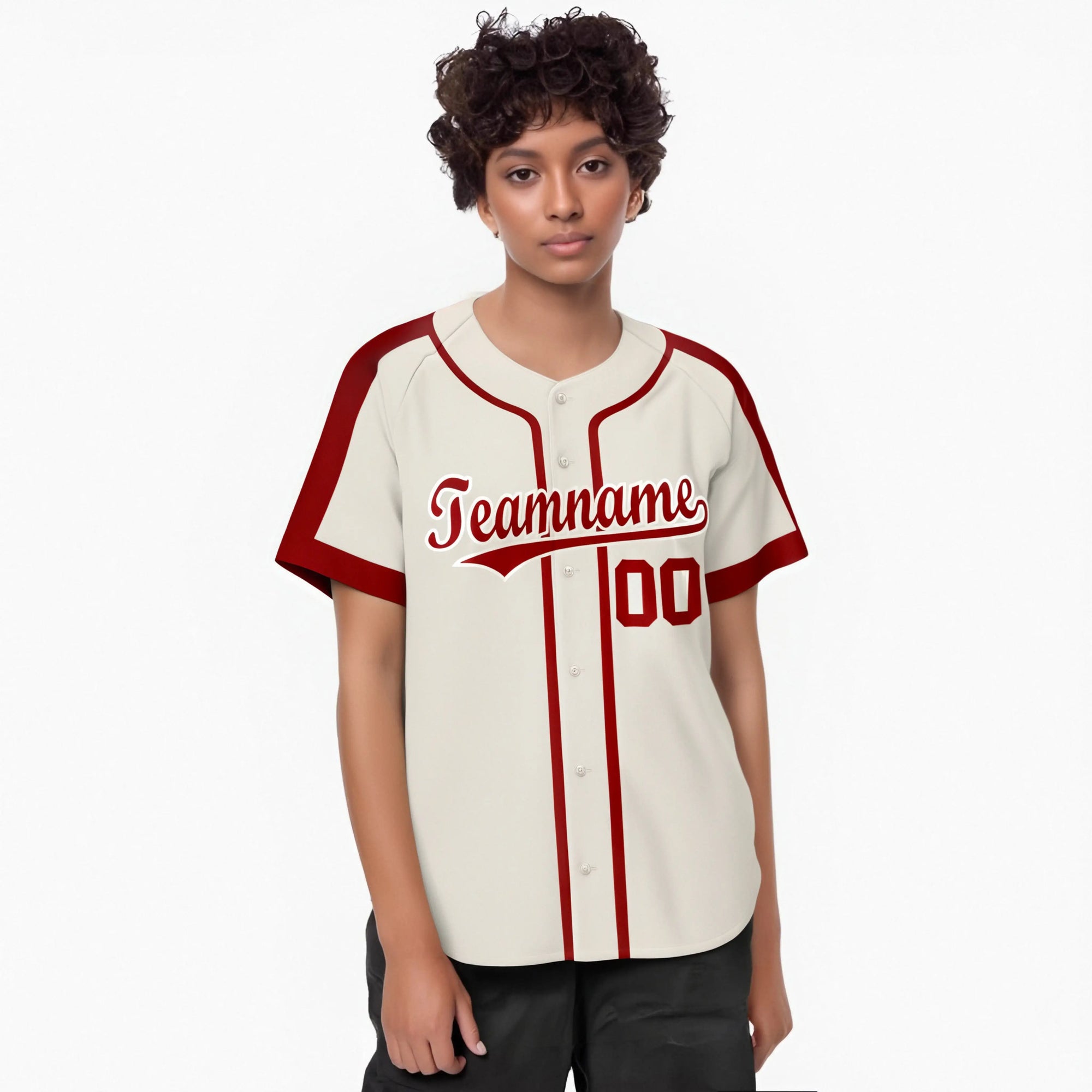 Custom Khaki Red Baseball Jersey