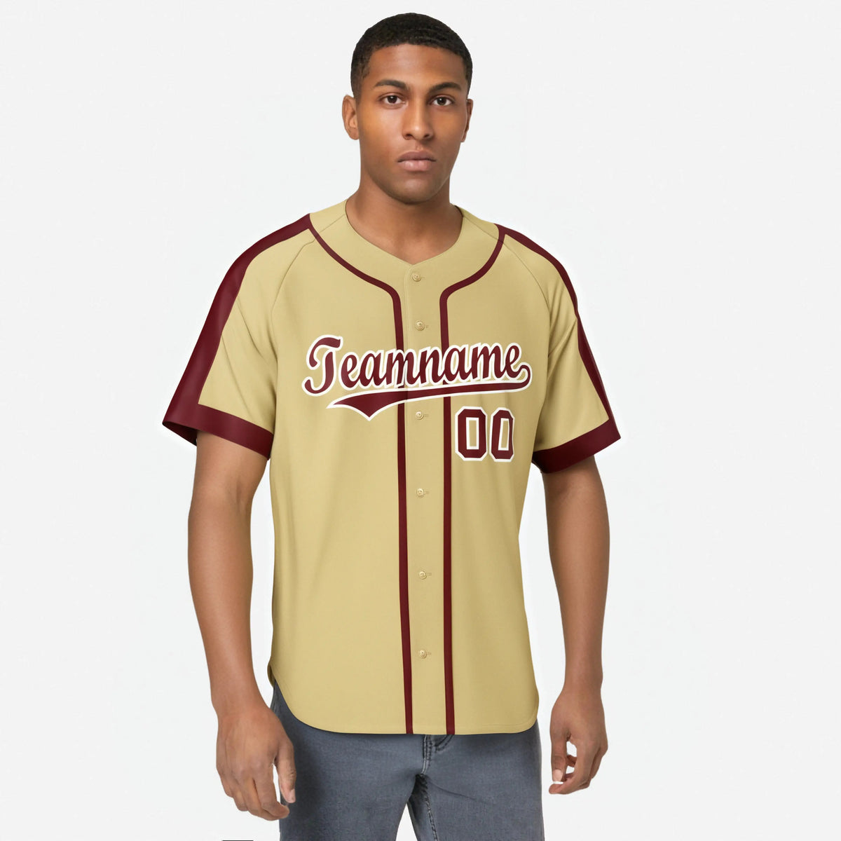 Custom Khaki Crimson White Baseball Jersey
