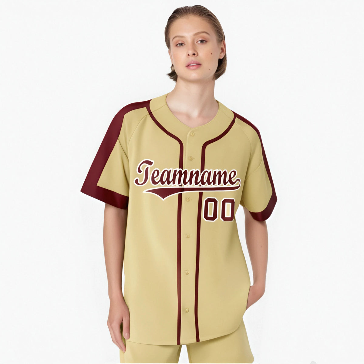 Custom Khaki Crimson White Baseball Jersey