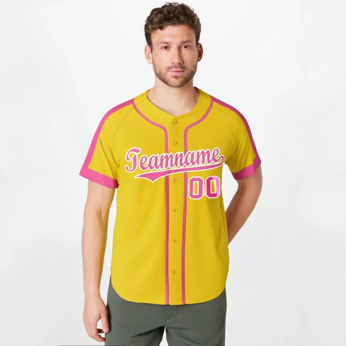 Custom Yellow Pink White Baseball Jersey