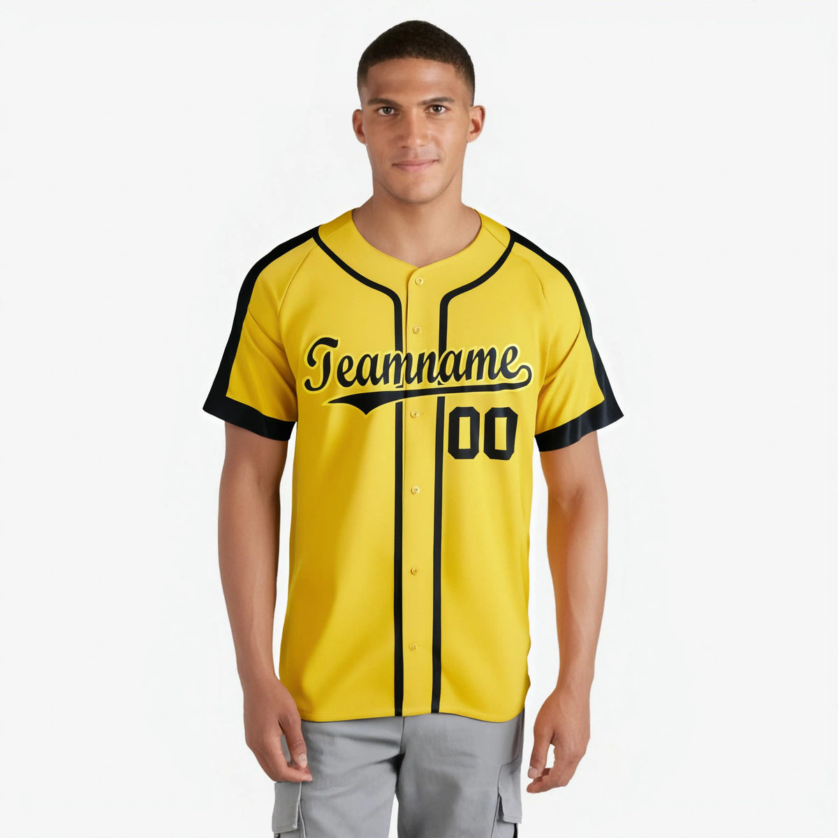 Custom Yellow Black Baseball Jersey