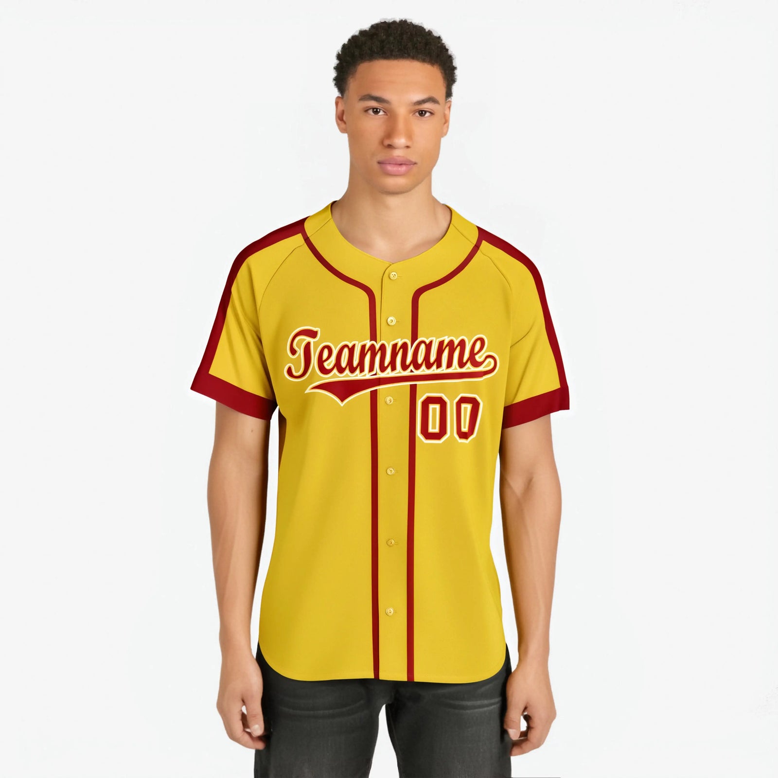Custom Yellow Red White Baseball Jersey