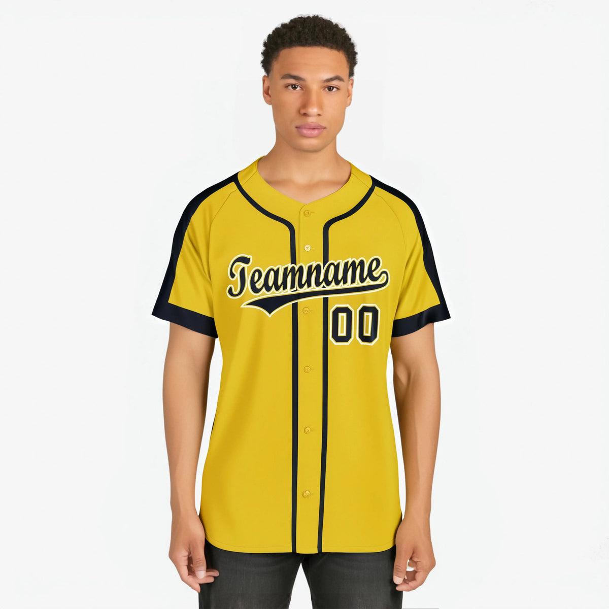 Custom Yellow Black White Baseball Jersey