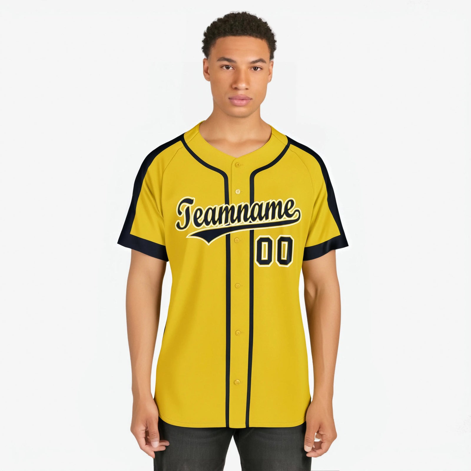 Custom Yellow Black White Baseball Jersey