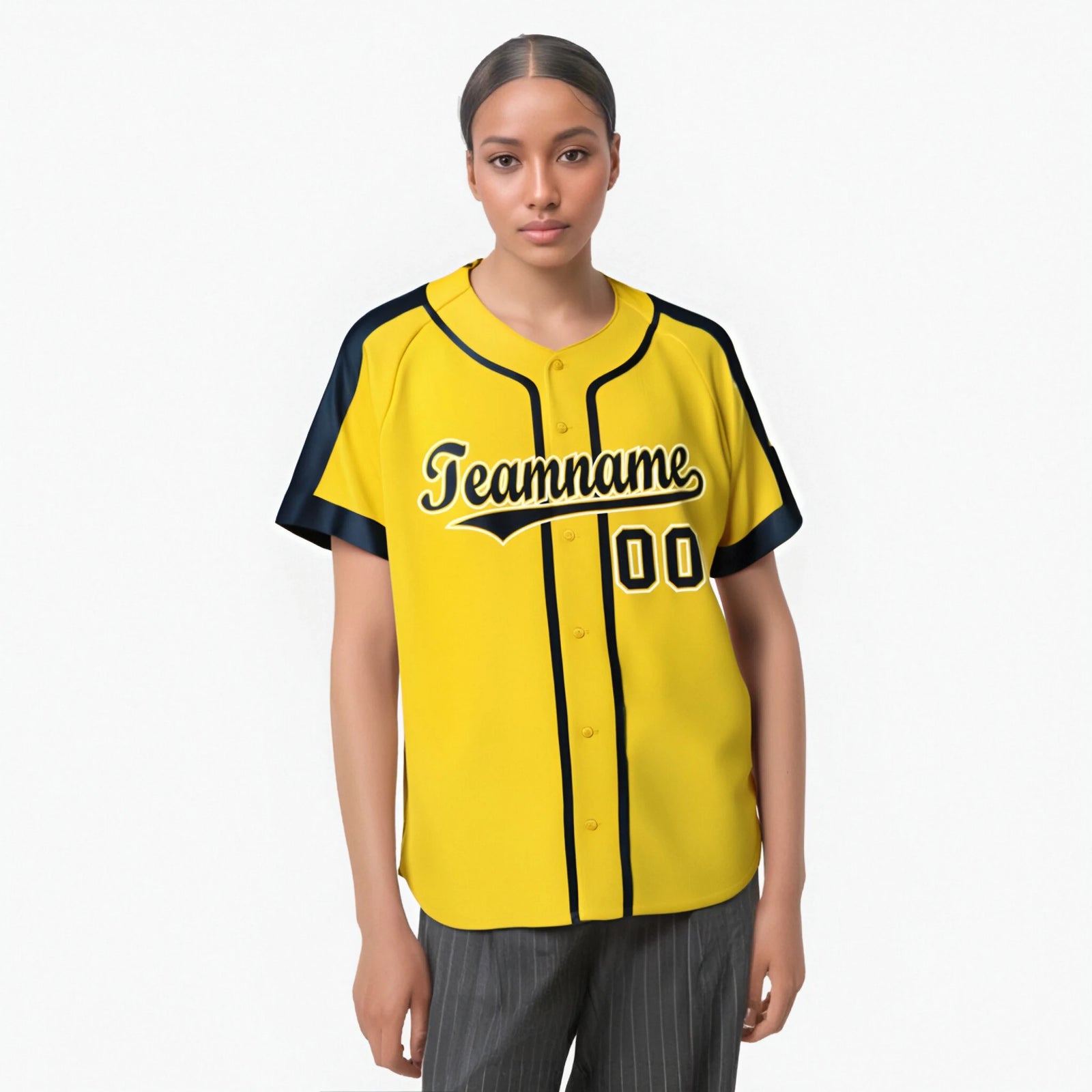 Custom Yellow Black White Baseball Jersey