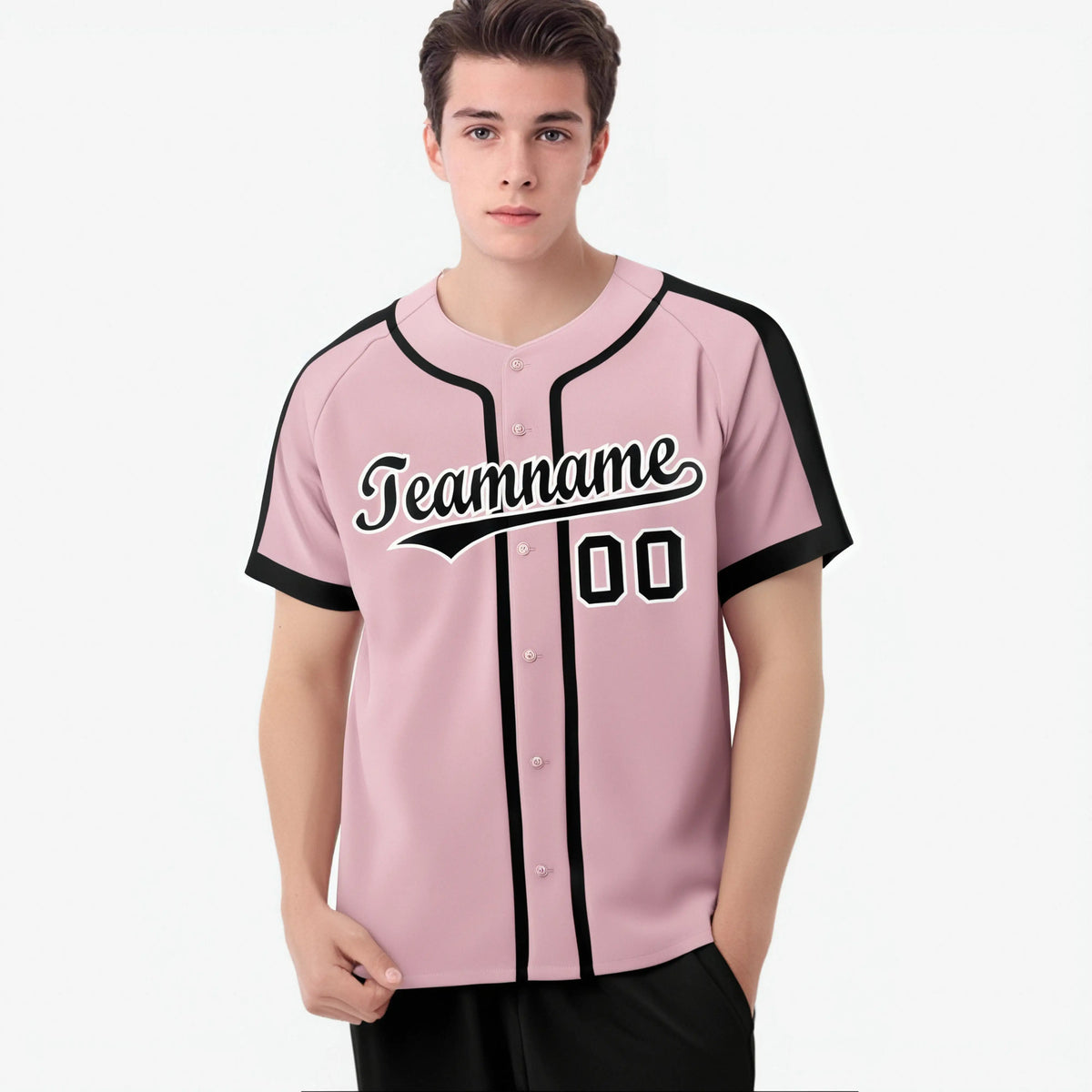 Custom Pink Black White Baseball Jersey