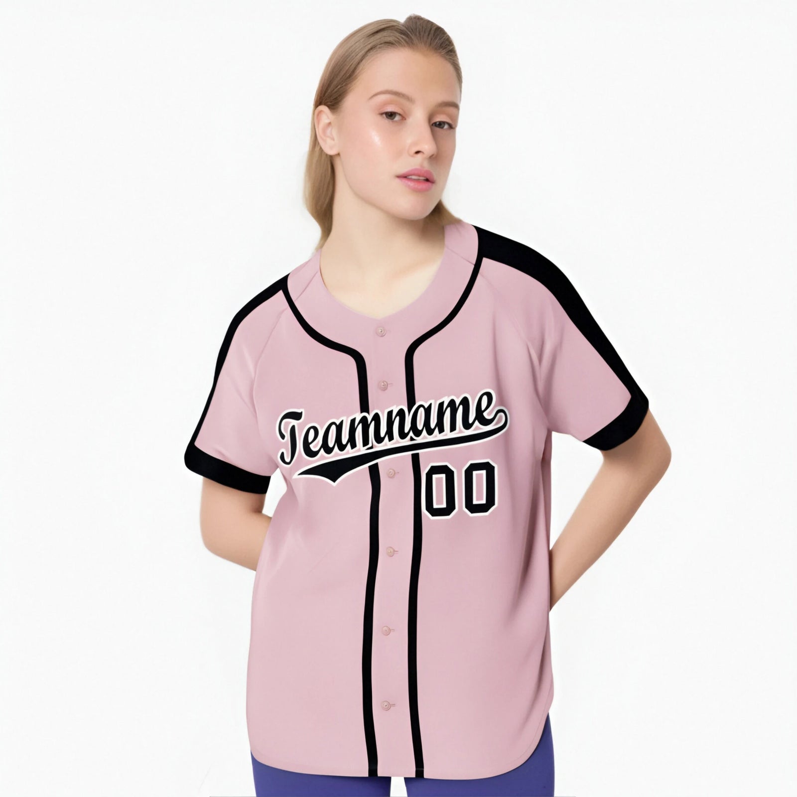 Custom Pink Black White Baseball Jersey