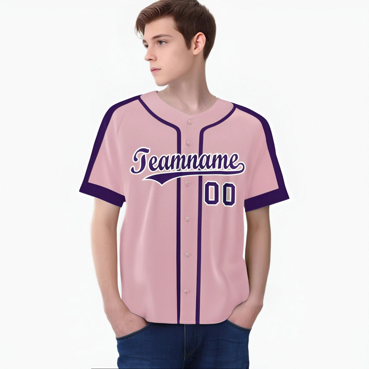 Custom Pink Purple White Baseball Jersey