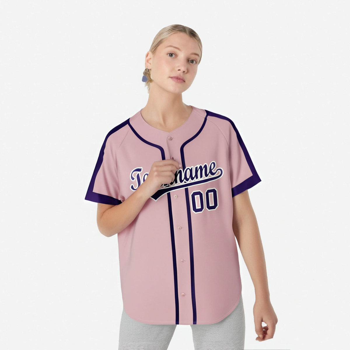 Custom Pink Purple White Baseball Jersey