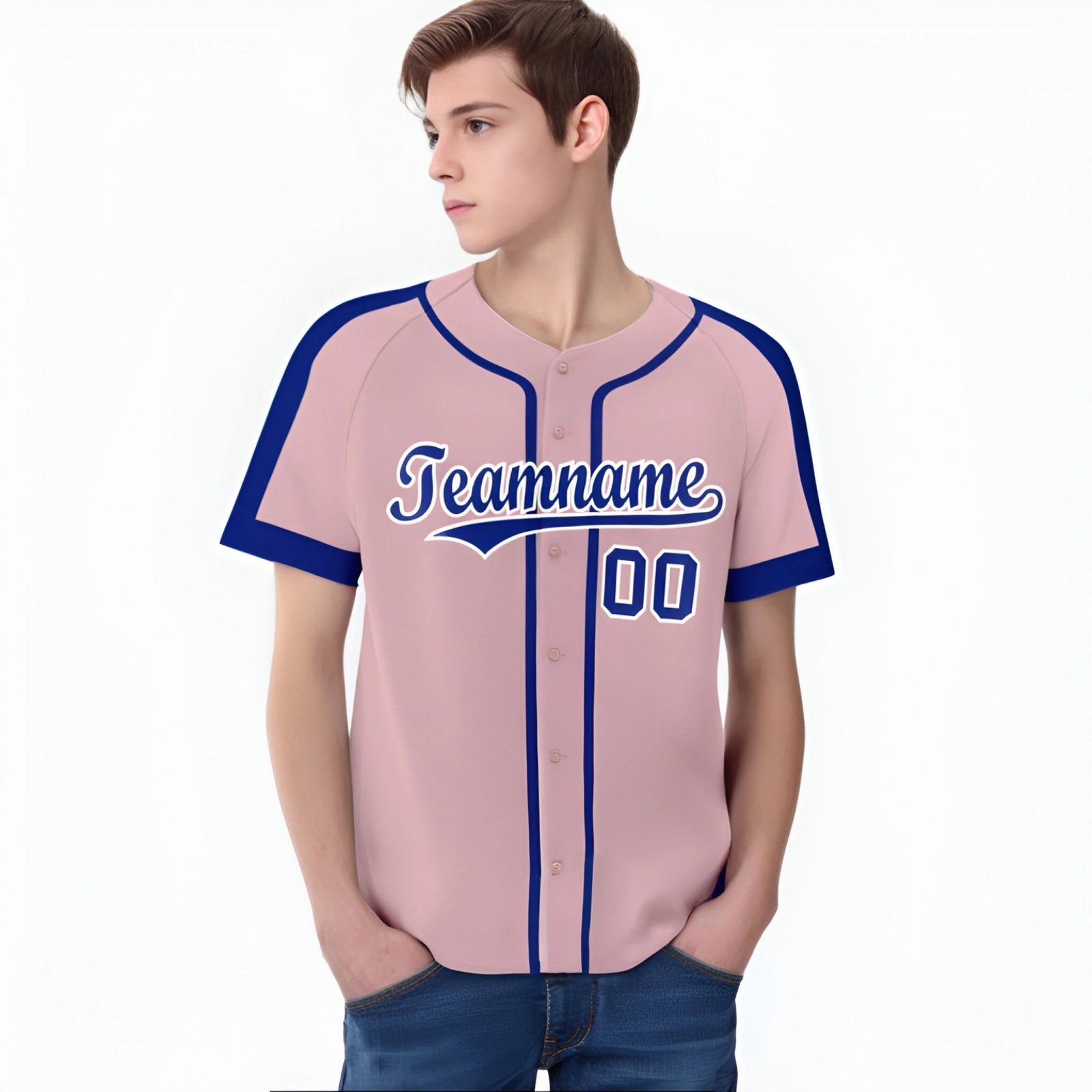 Custom Pink Blue White Baseball Jersey