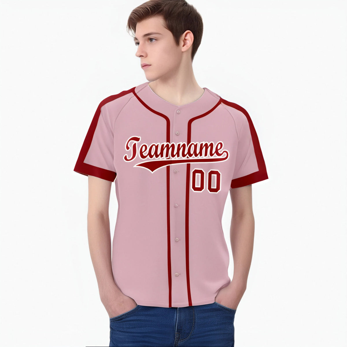 Custom Pink Red White Baseball Jersey