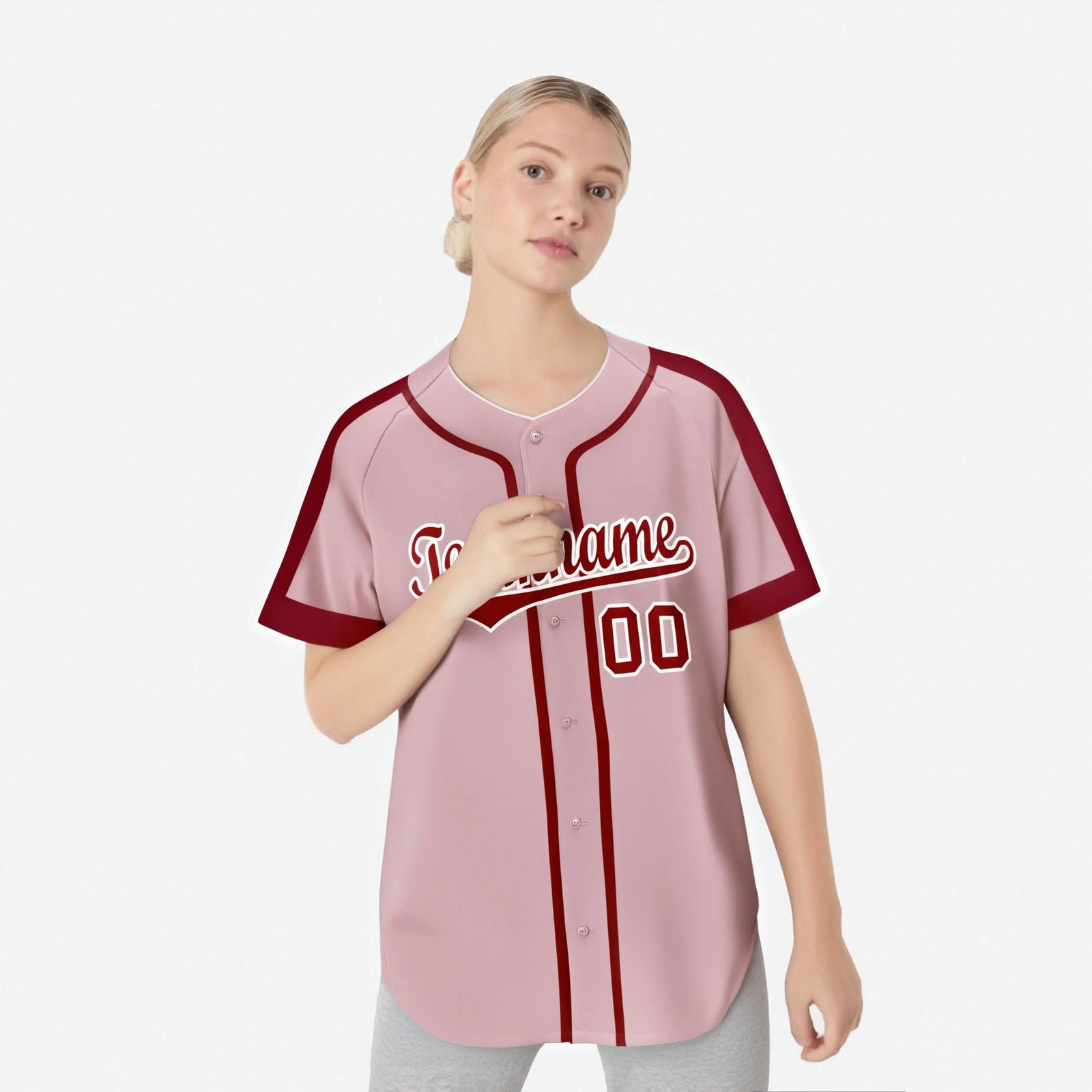 Custom Pink Red White Baseball Jersey