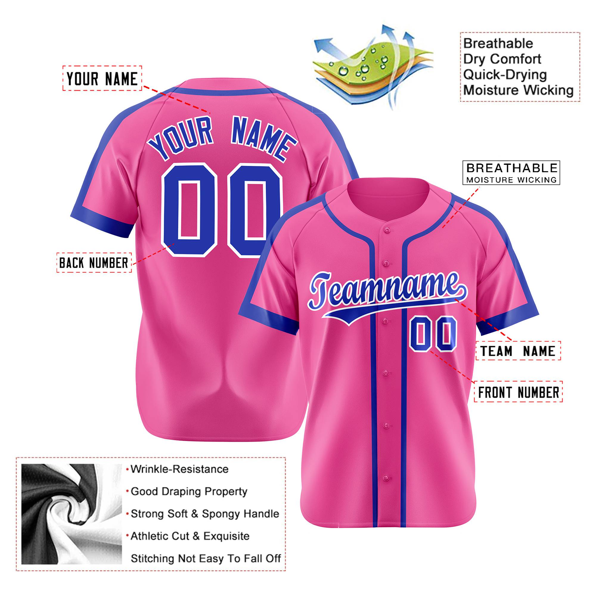 Custom Pink Blue White Baseball Jersey