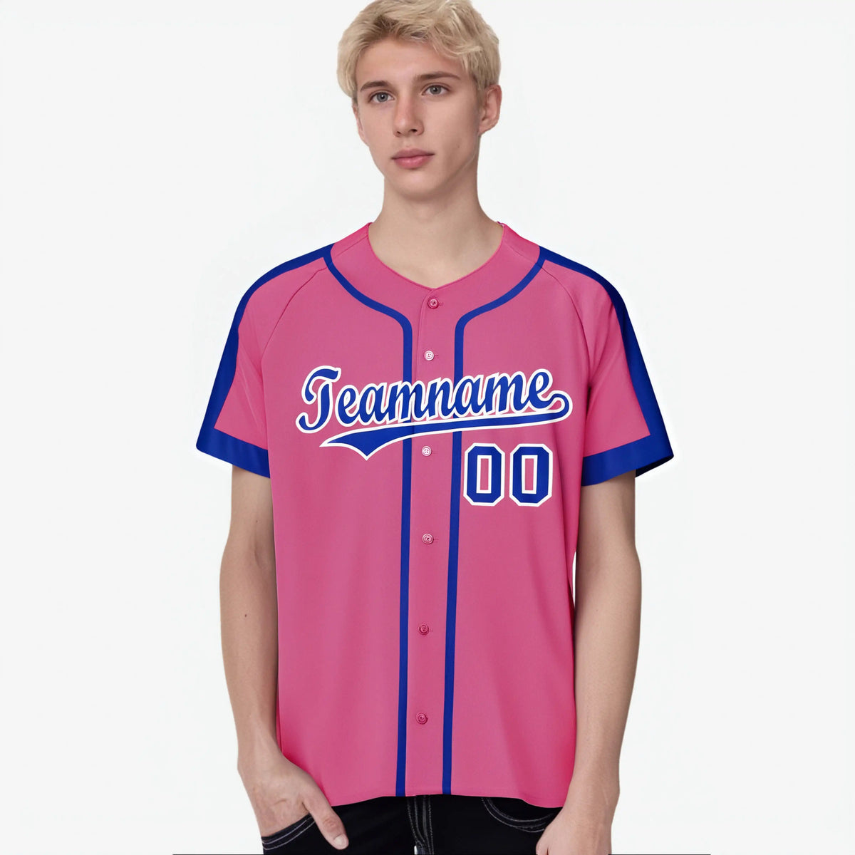 Custom Pink Blue White Baseball Jersey