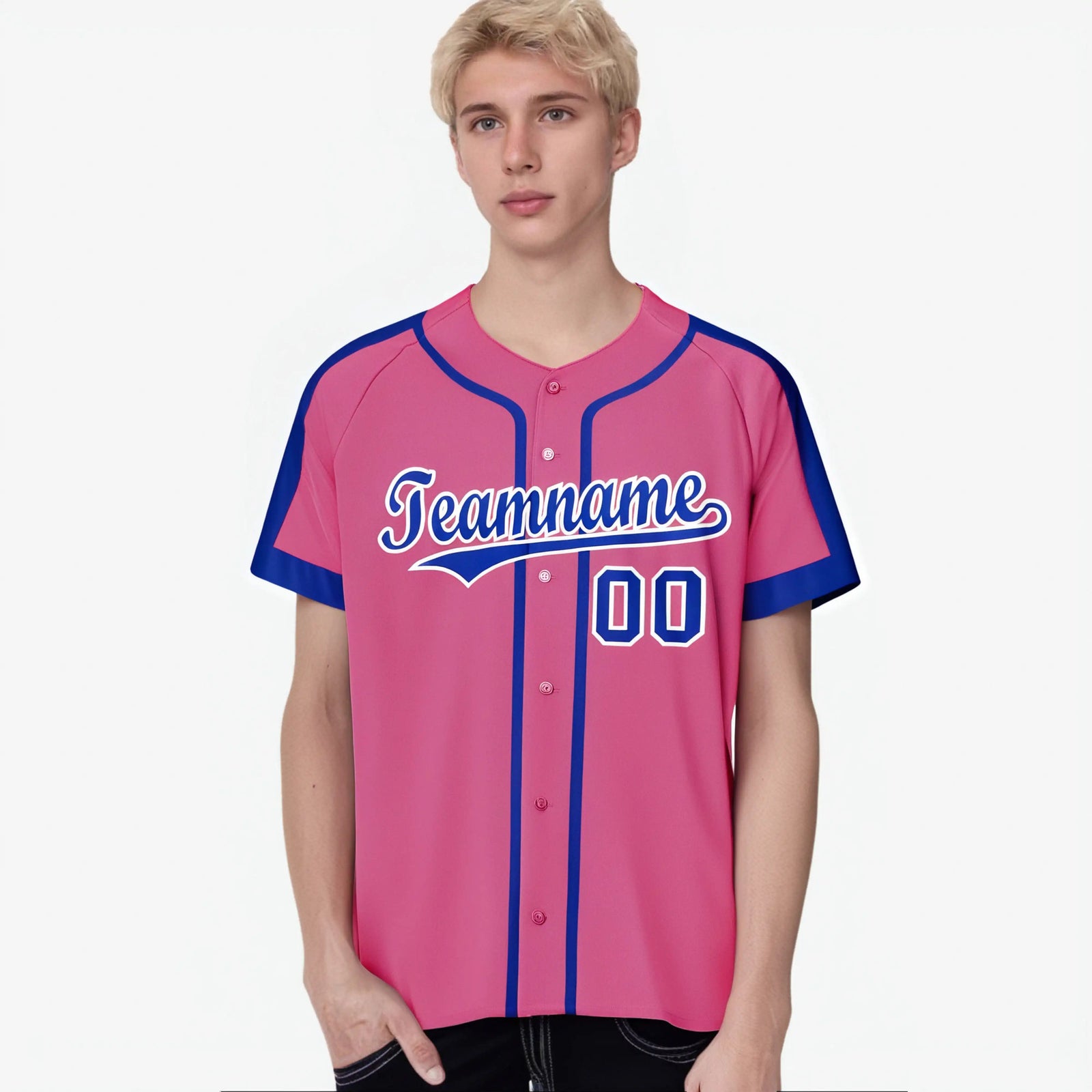 Custom Pink Blue White Baseball Jersey