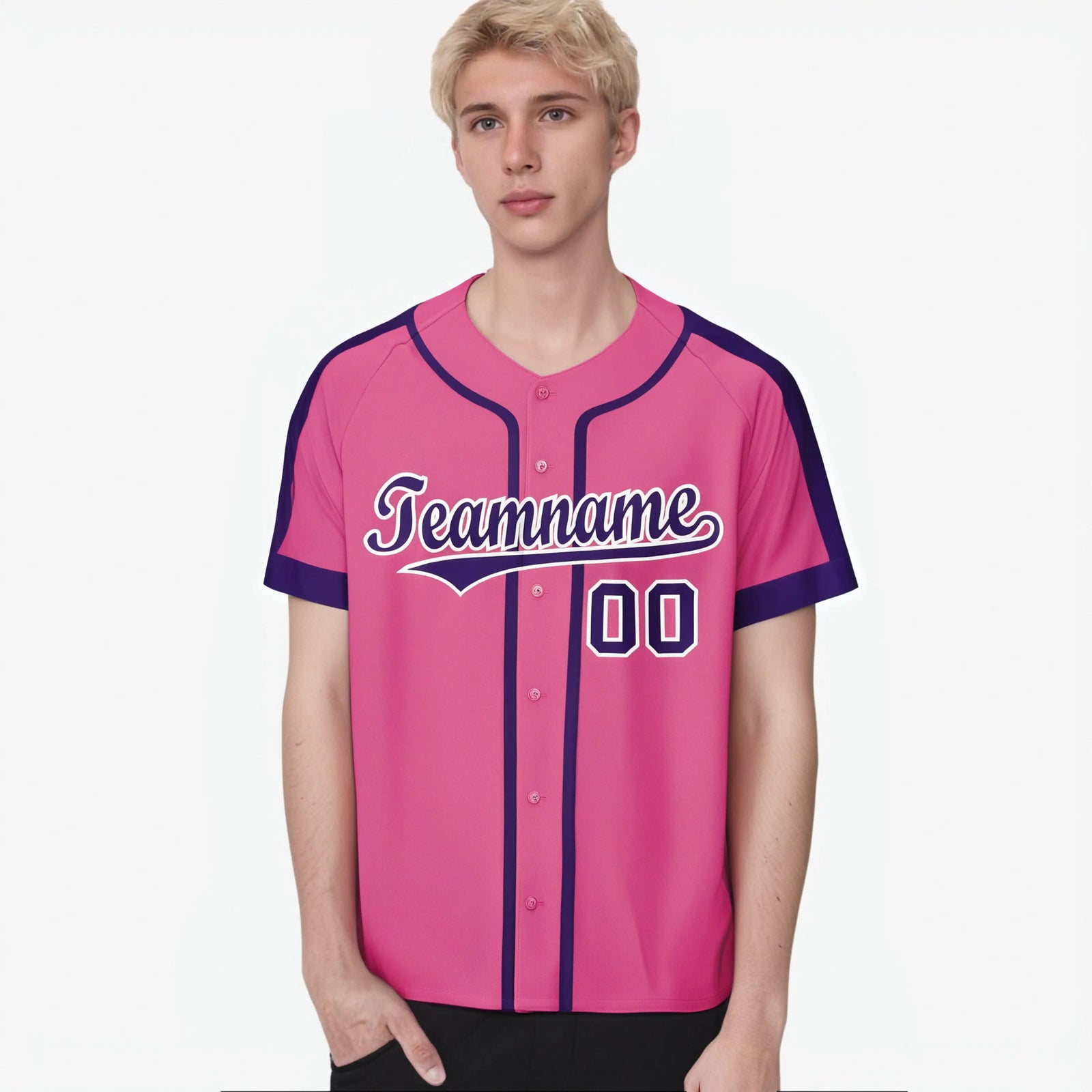 Custom Pink Purple White Baseball Jersey