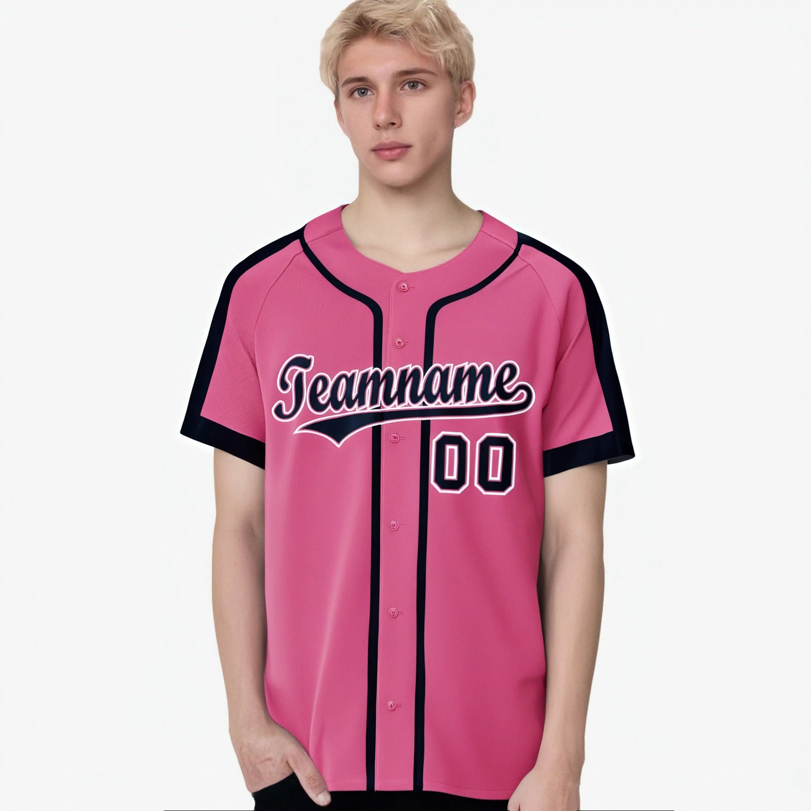 Custom Pink Navy White Baseball Jersey