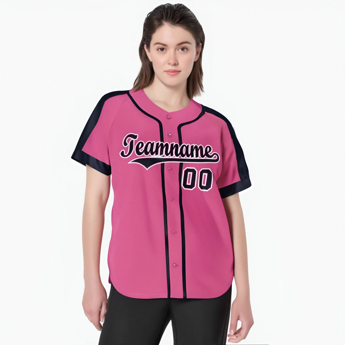 Custom Pink Navy White Baseball Jersey