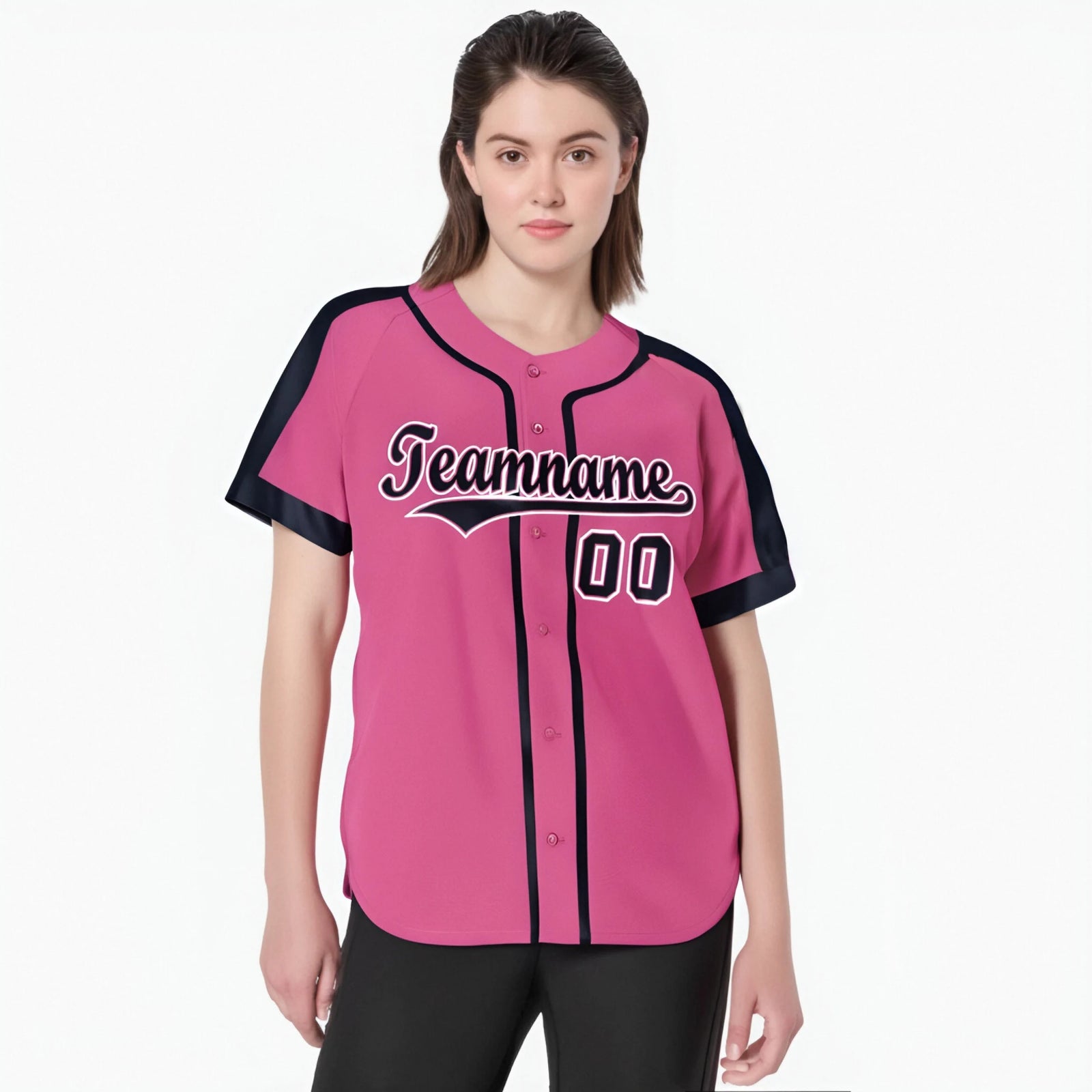 Custom Pink Navy White Baseball Jersey