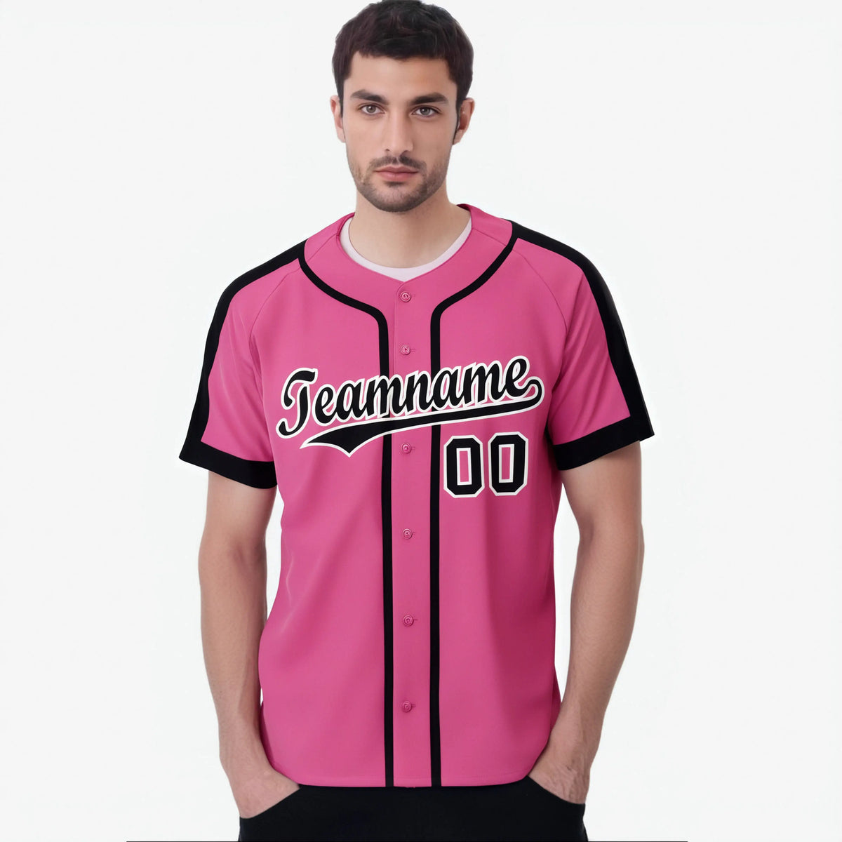 Custom Pink Black White Baseball Jersey