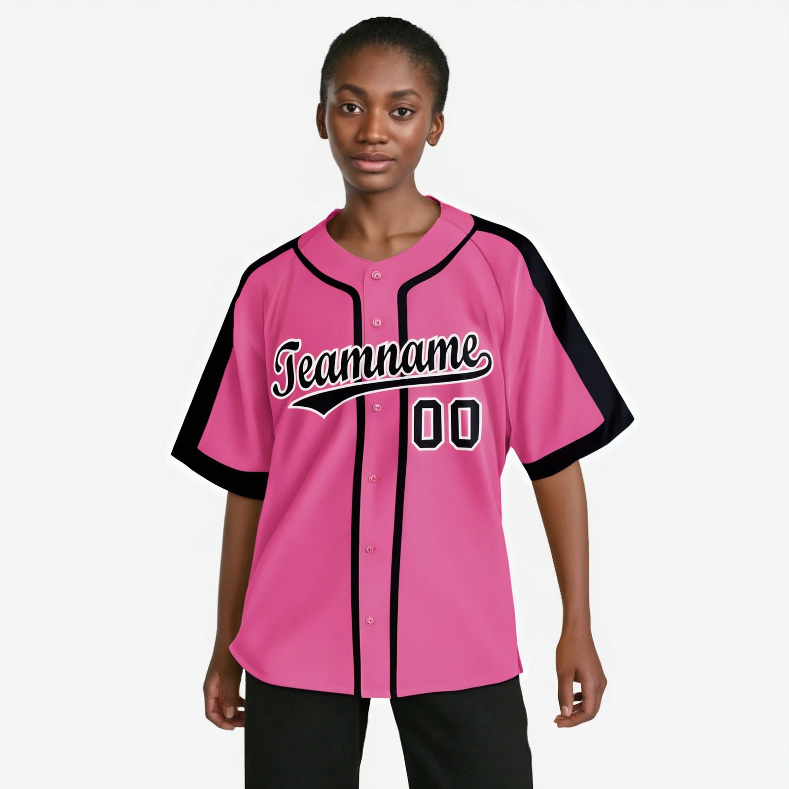 Custom Pink Black White Baseball Jersey