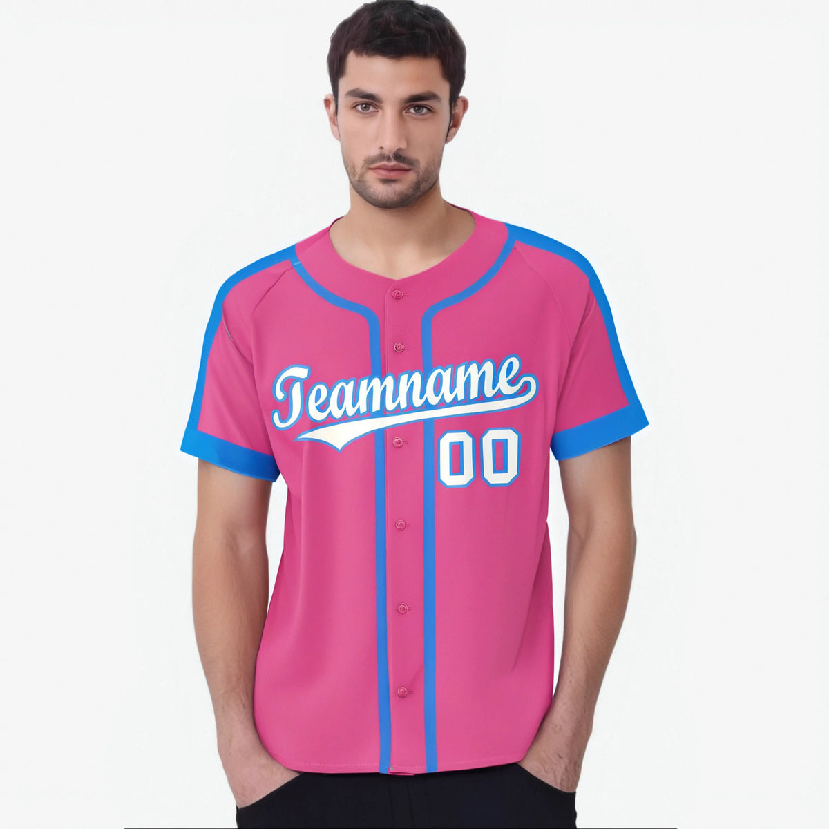 Custom Pink Bule White Baseball Jersey