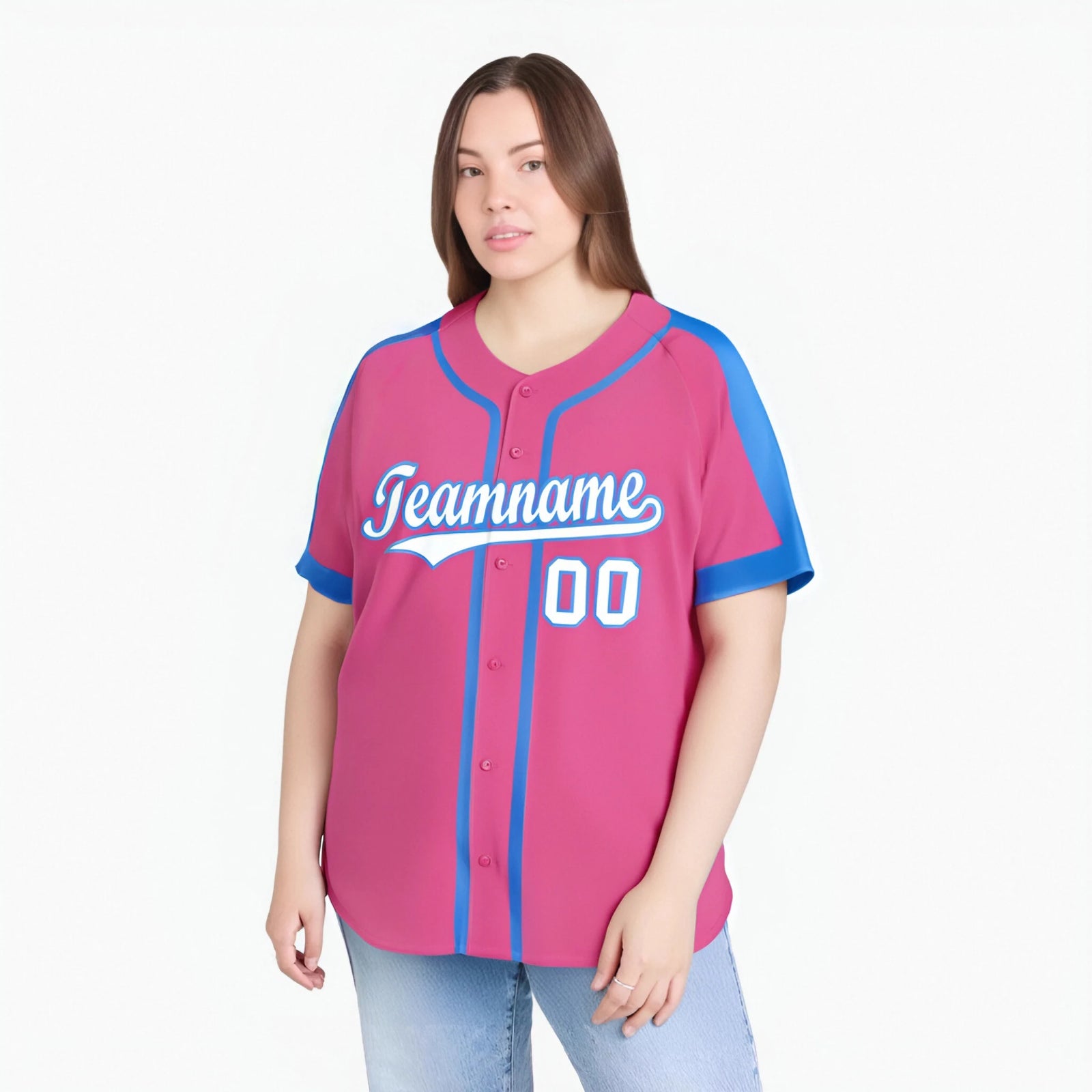 Custom Pink Bule White Baseball Jersey