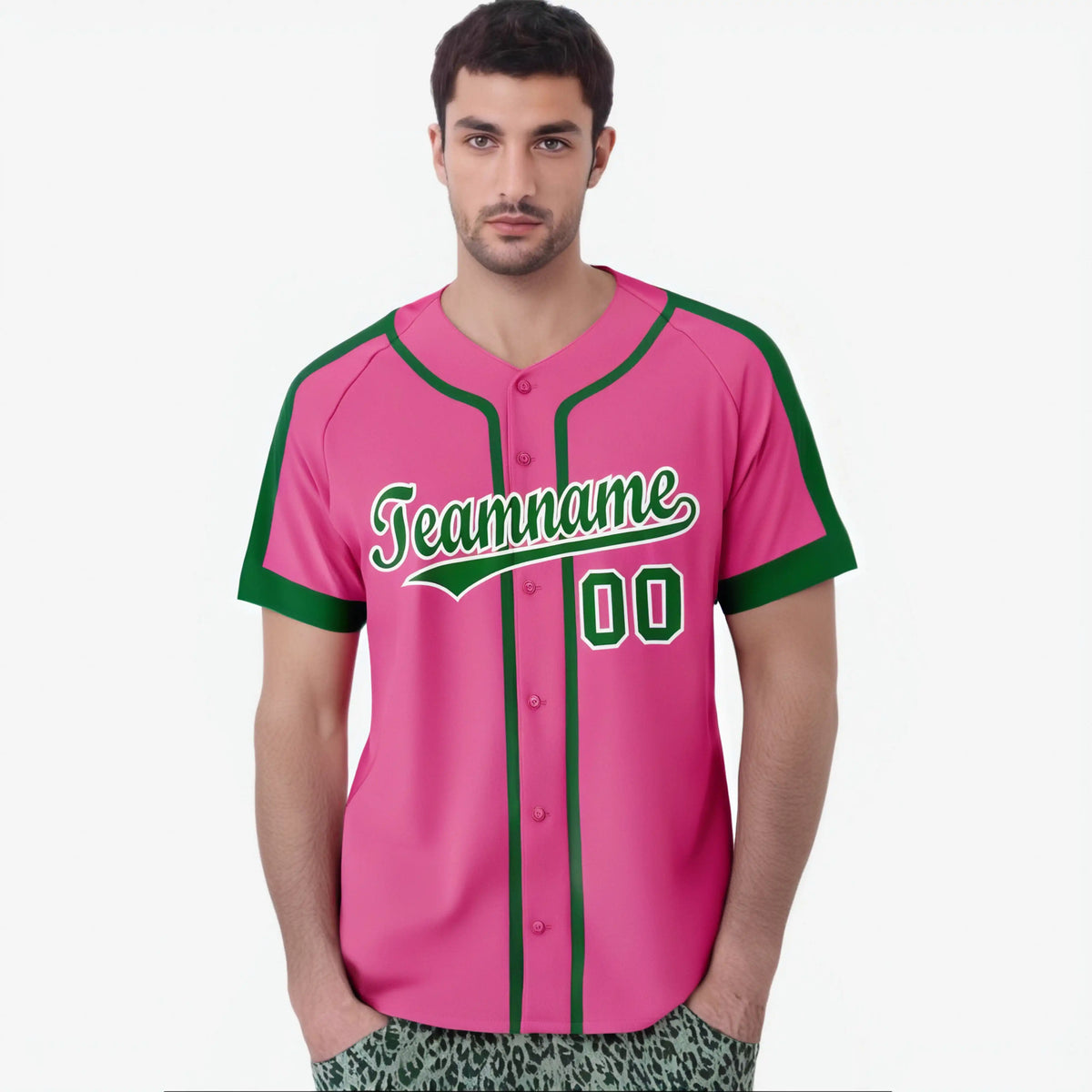 Custom Pink Green White Baseball Jersey