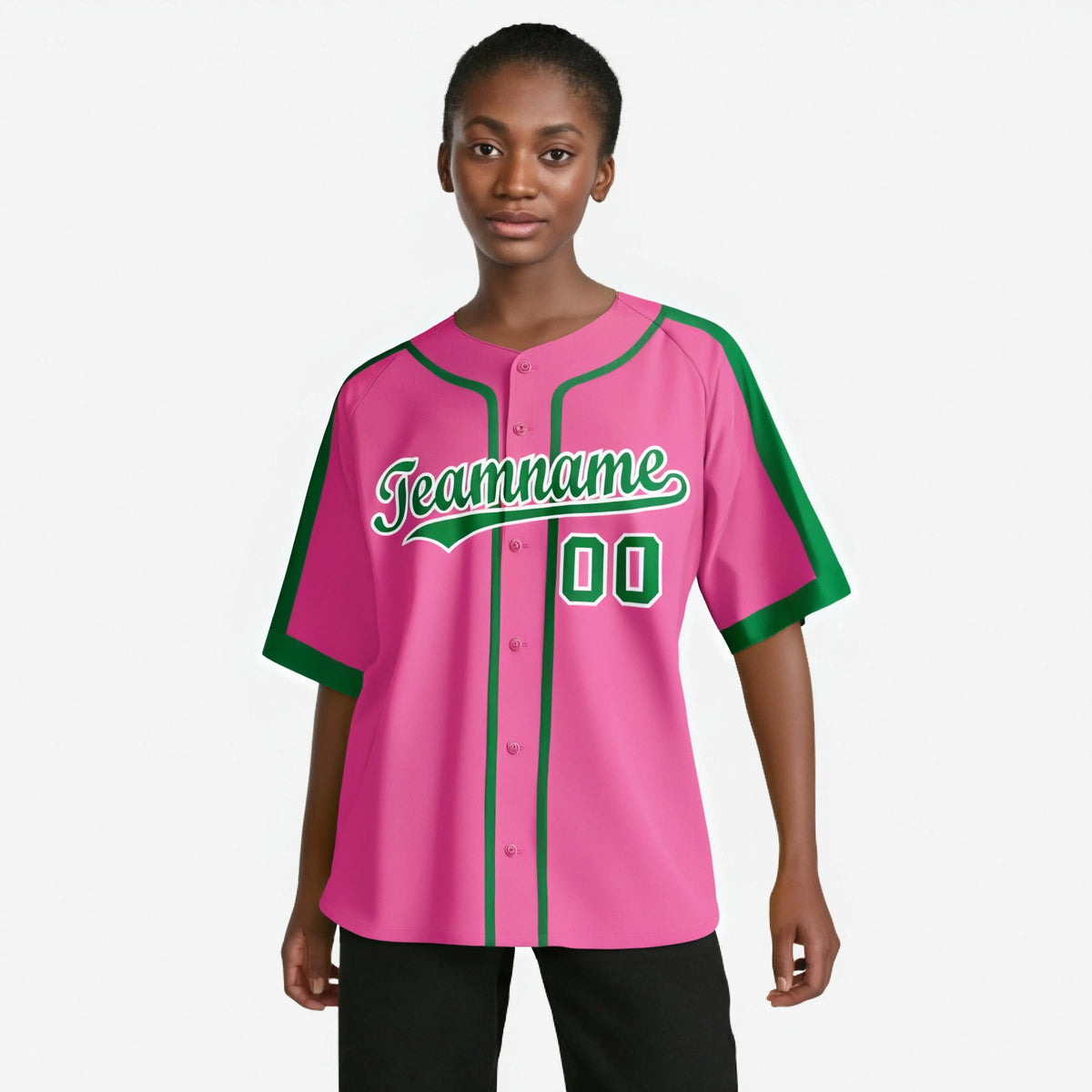 Custom Pink Green White Baseball Jersey