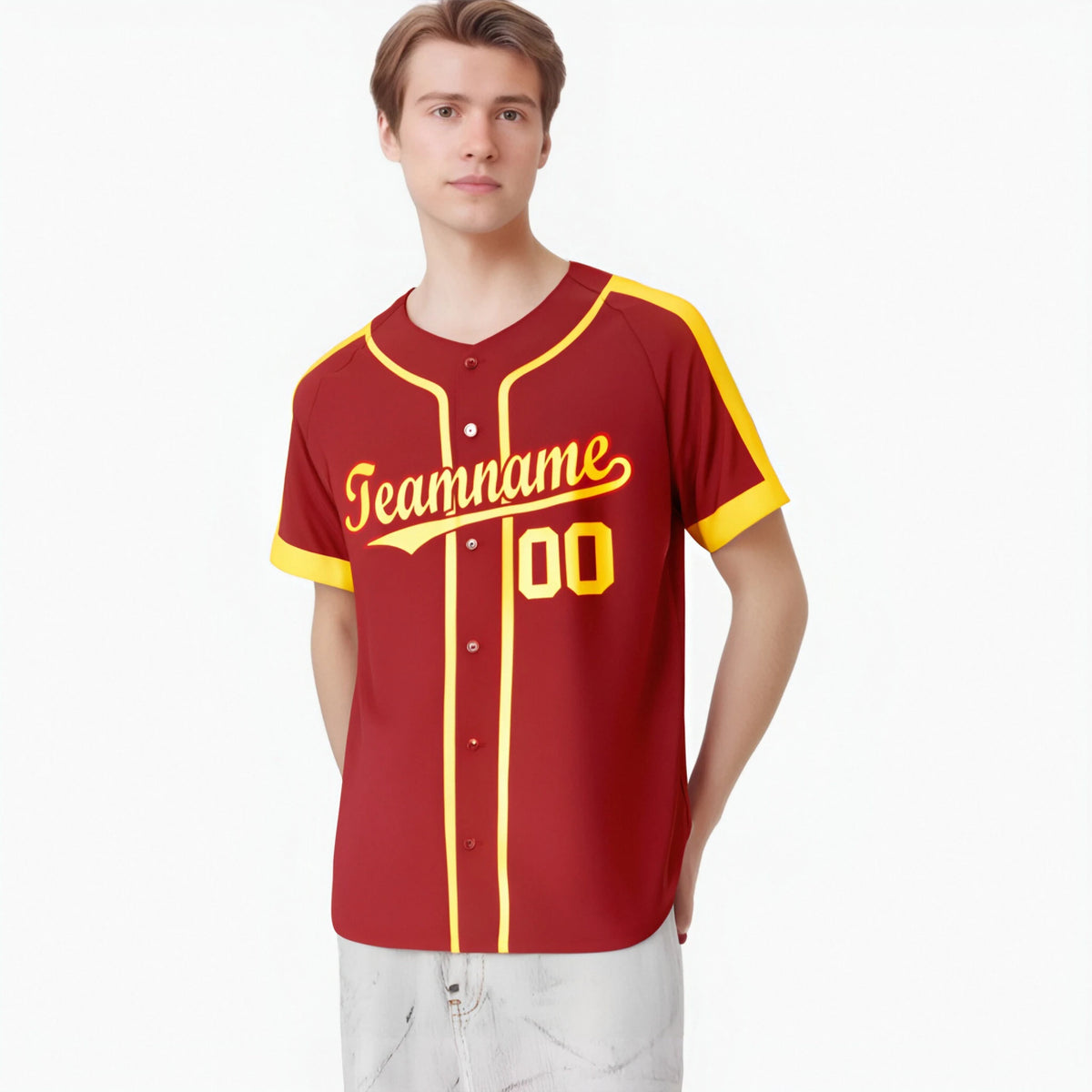 Custom Red Gold Baseball Jersey