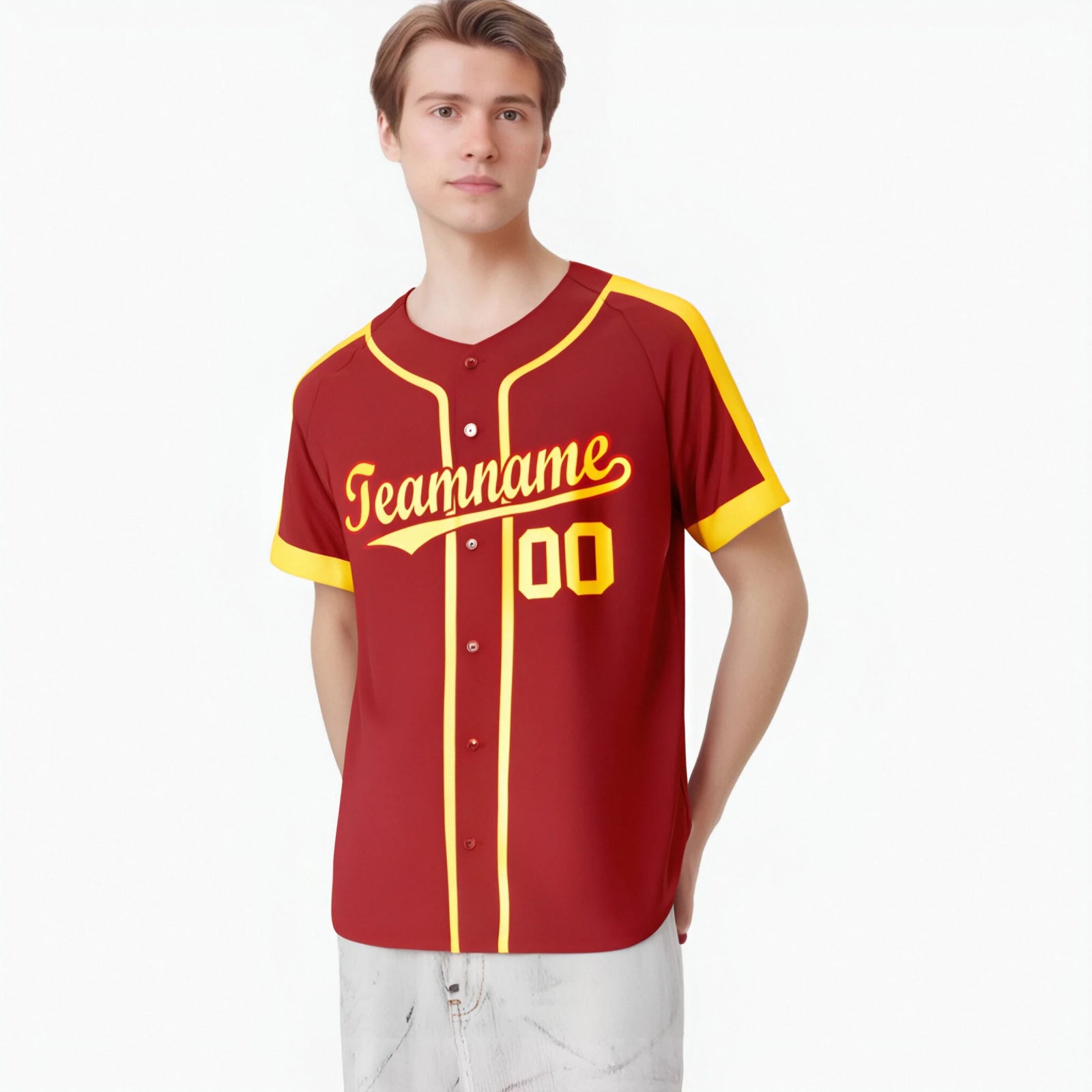 Custom Red Gold Baseball Jersey