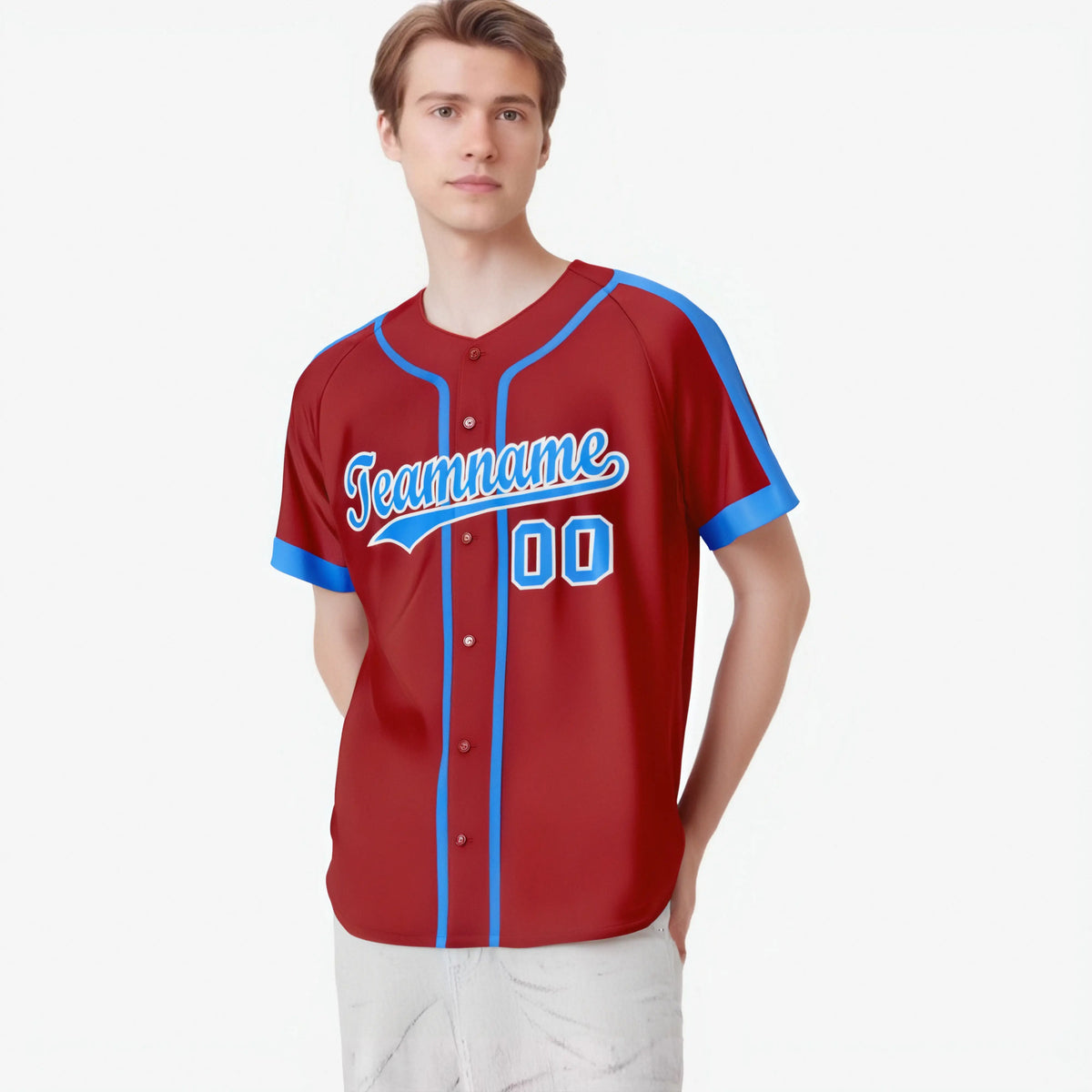 Custom Red Blue White Baseball Jersey