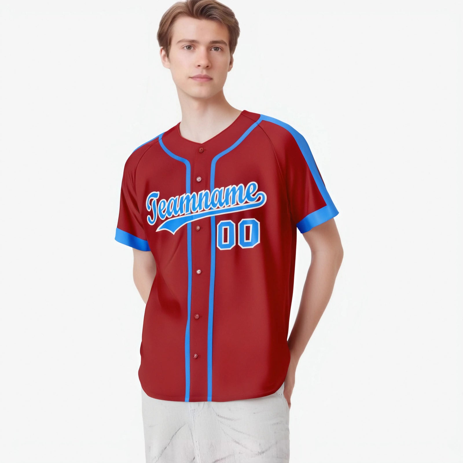 Custom Red Blue White Baseball Jersey