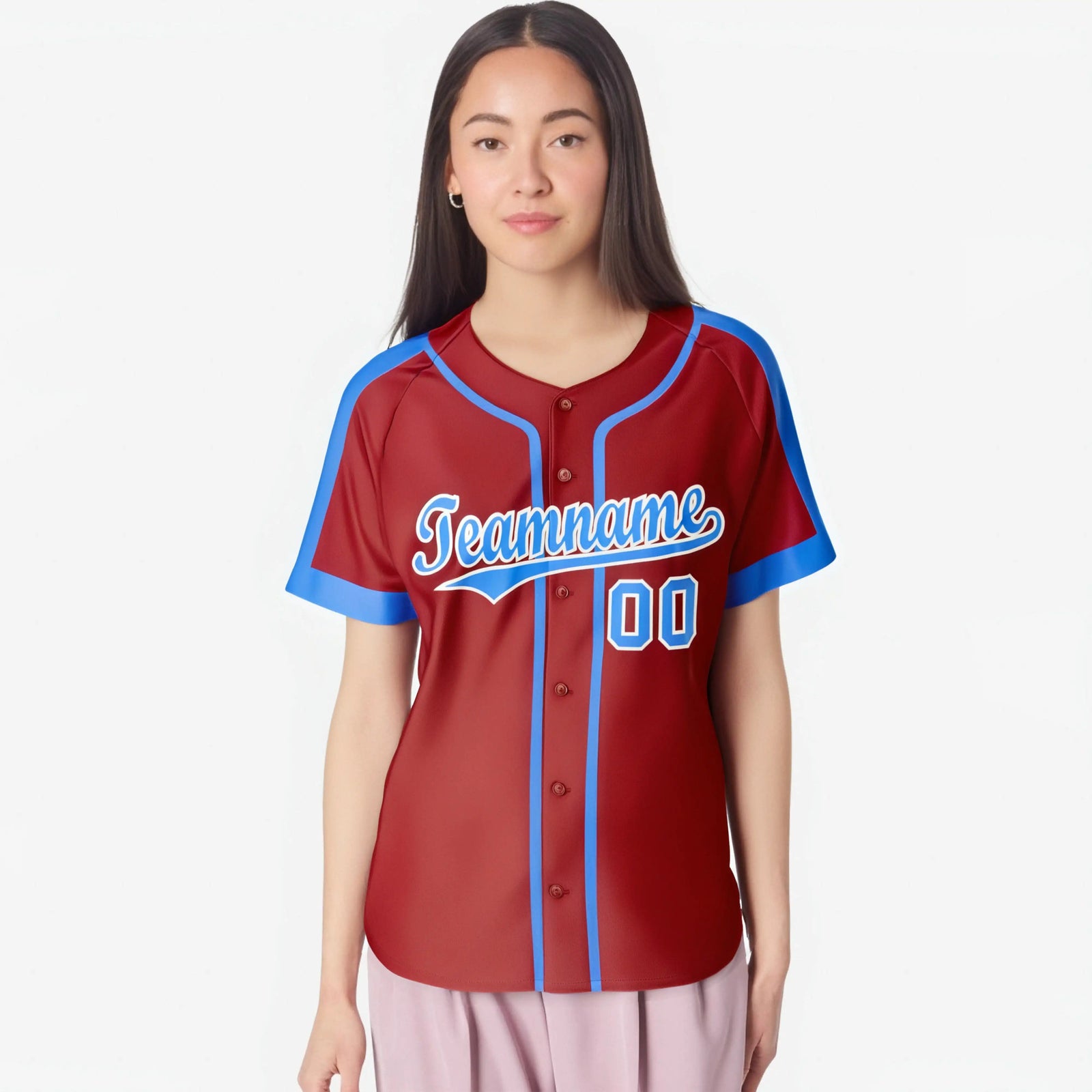 Custom Red Blue White Baseball Jersey