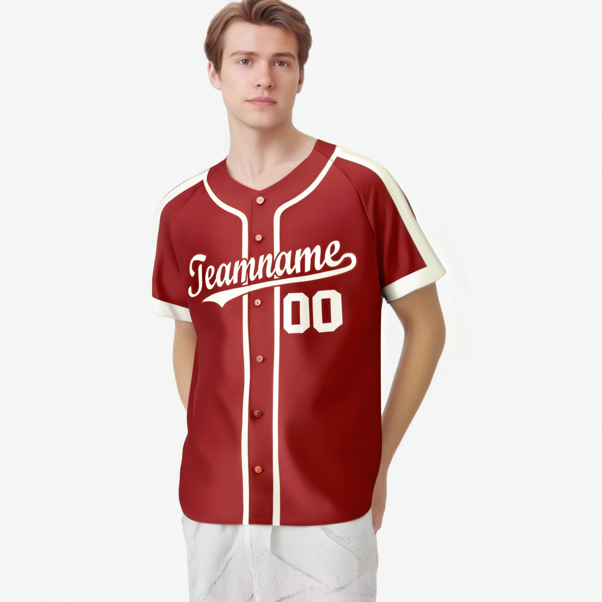 Custom Red Cream Baseball Jersey