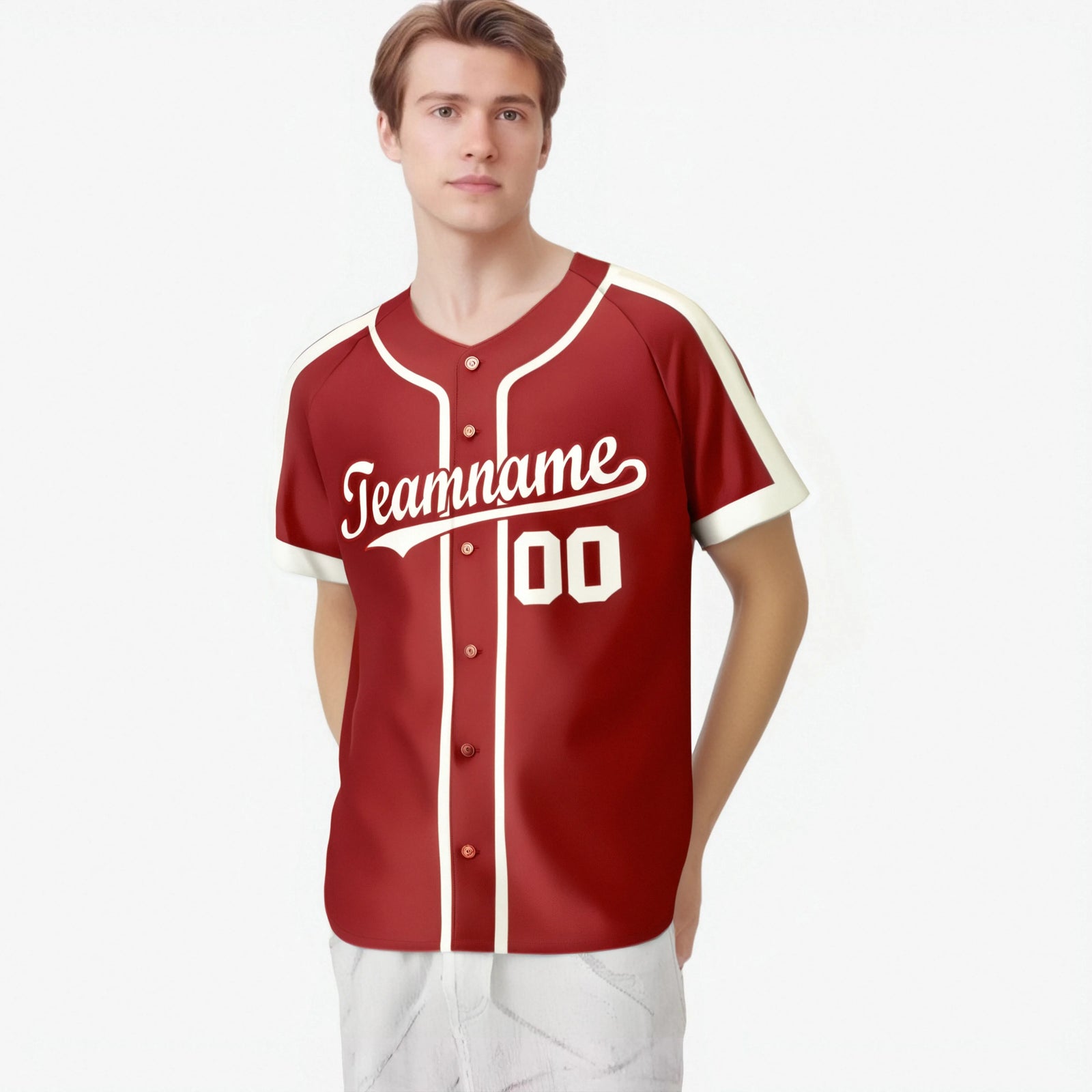 Custom Red Cream Baseball Jersey