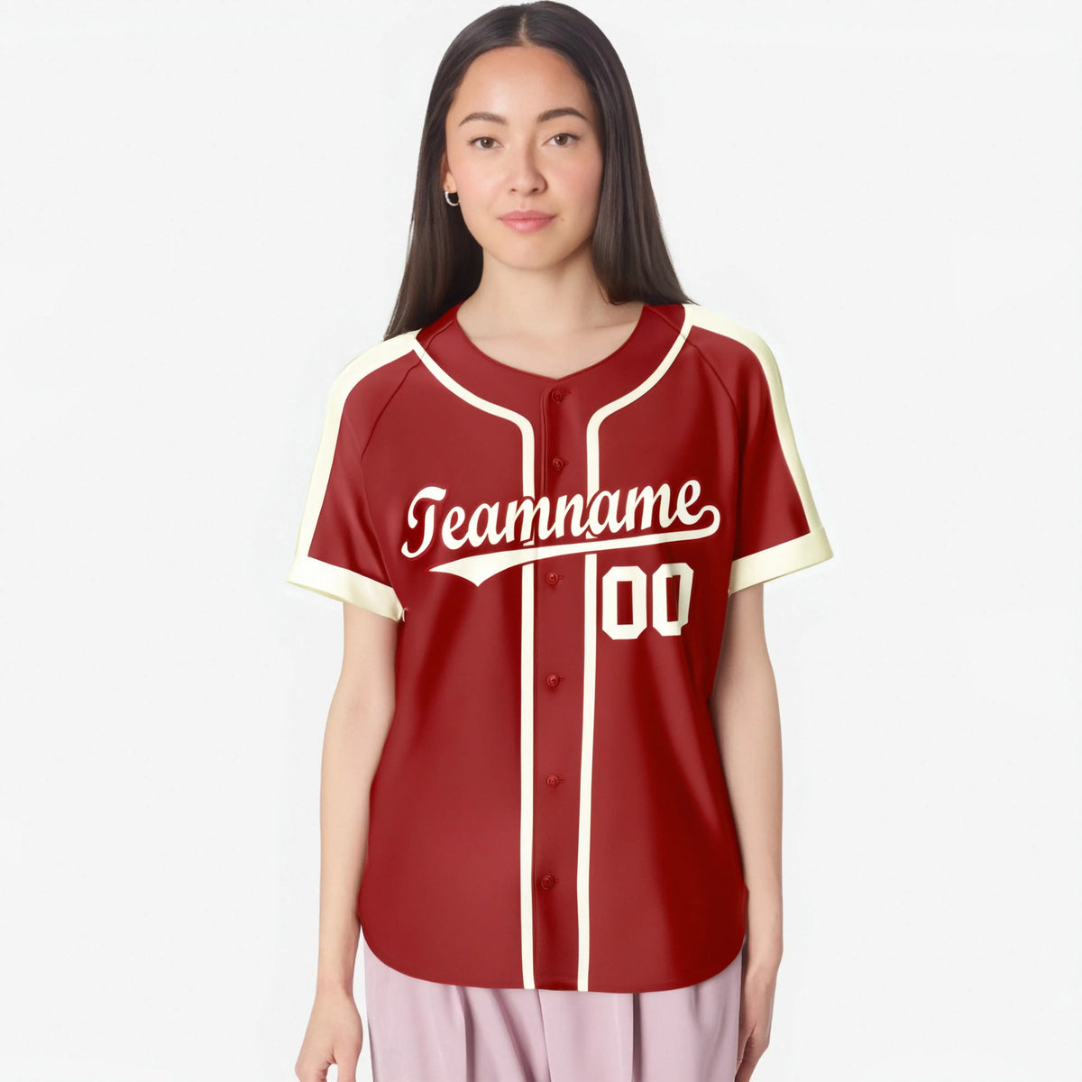Custom Red Cream Baseball Jersey