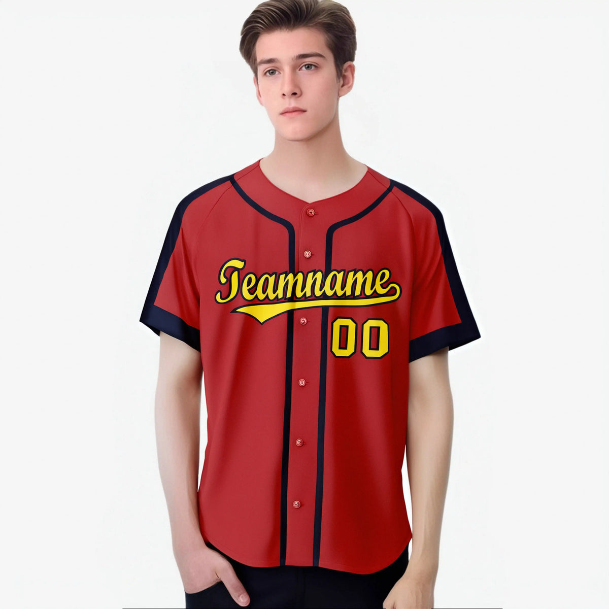 Custom Red Yellow Navy Baseball Jersey