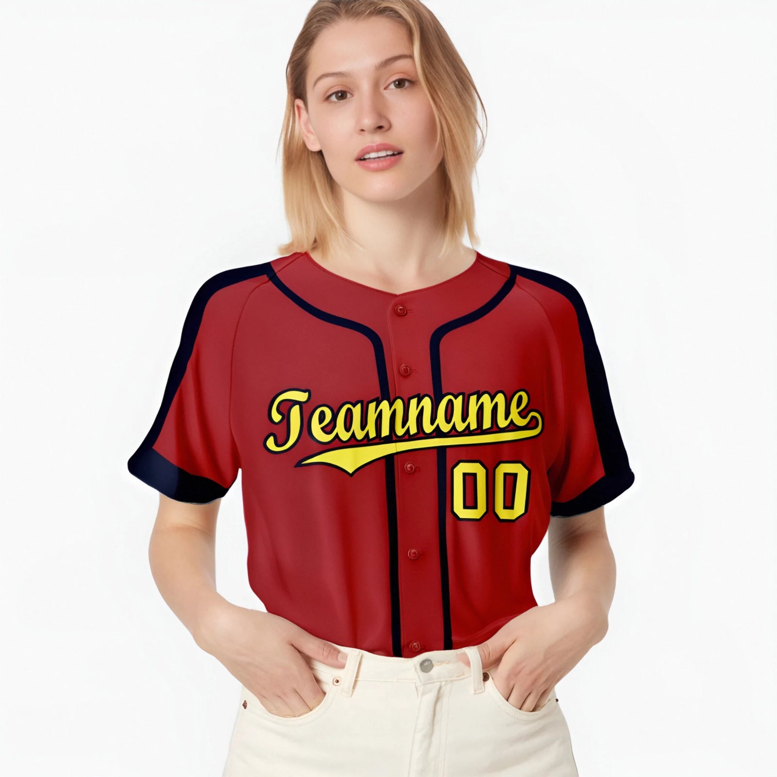 Custom Red Yellow Navy Baseball Jersey