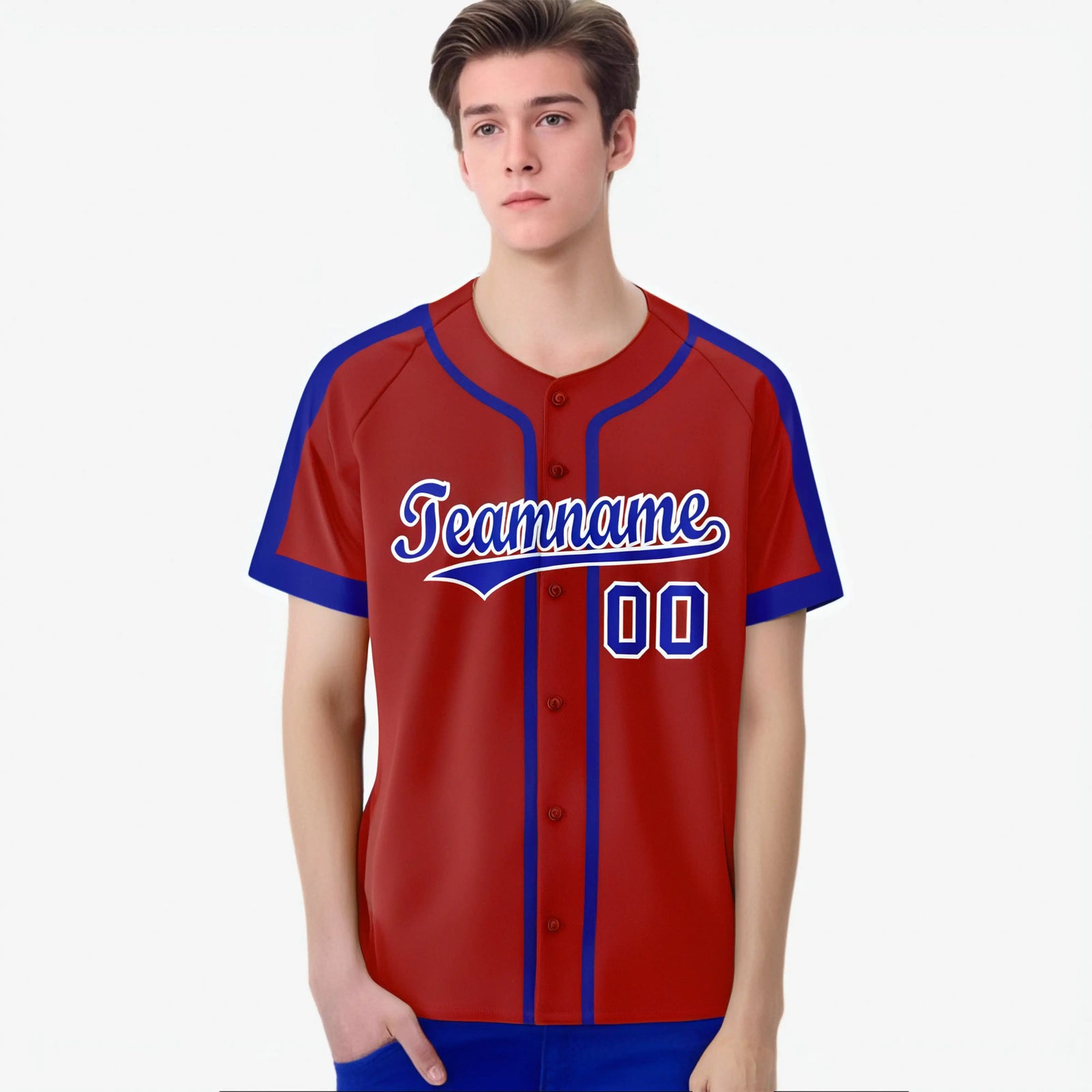 Custom Crimson Bule White Baseball Jersey